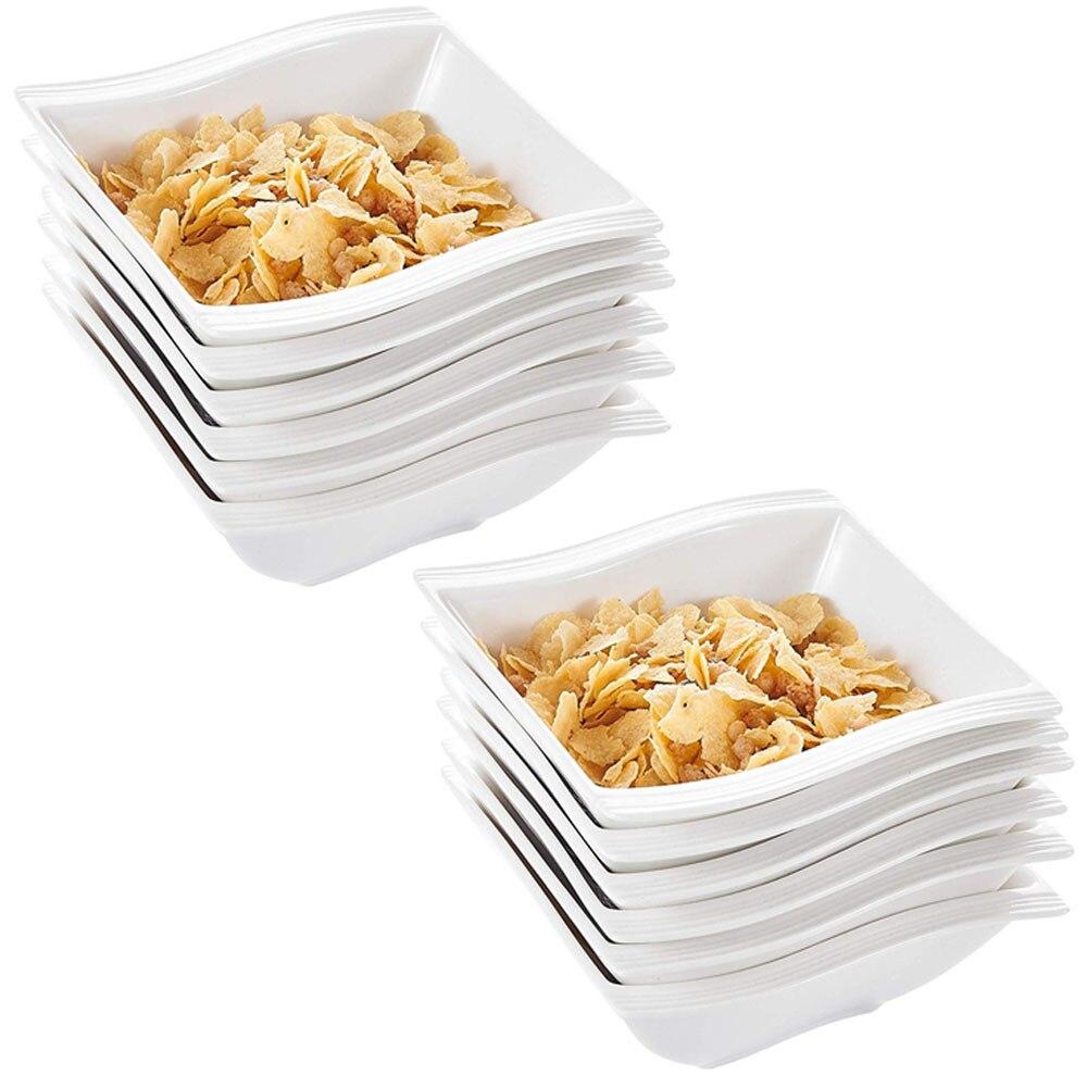 Set of 12 White Porcelain Square Bowls - Nordic Side - 12, Bowl, Bowls, Breakfast, Cereal, Dinner, Dinnerware, Household, MALACASA, Oatmeal, of, Ounce, Porcelain, Set, Sets, Soup, Square, Whi