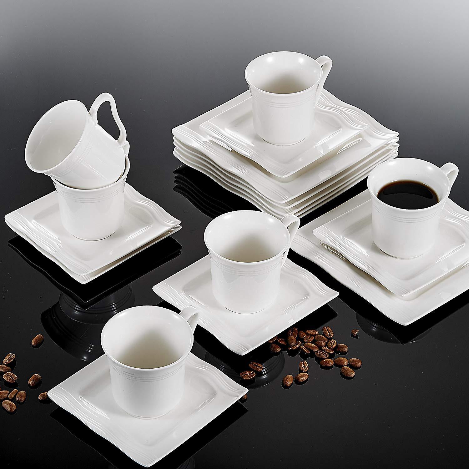 Mario 18-Piece Porcelain Ceramic Cup Combi-Set with 6-Piece Coffee Cups,Saucer and Dessert - Nordic Side - 18, and, Ceramic, Coffee, CombiSet, Cup, CupsSaucer, Dessert, Family, MALACASA, Mari