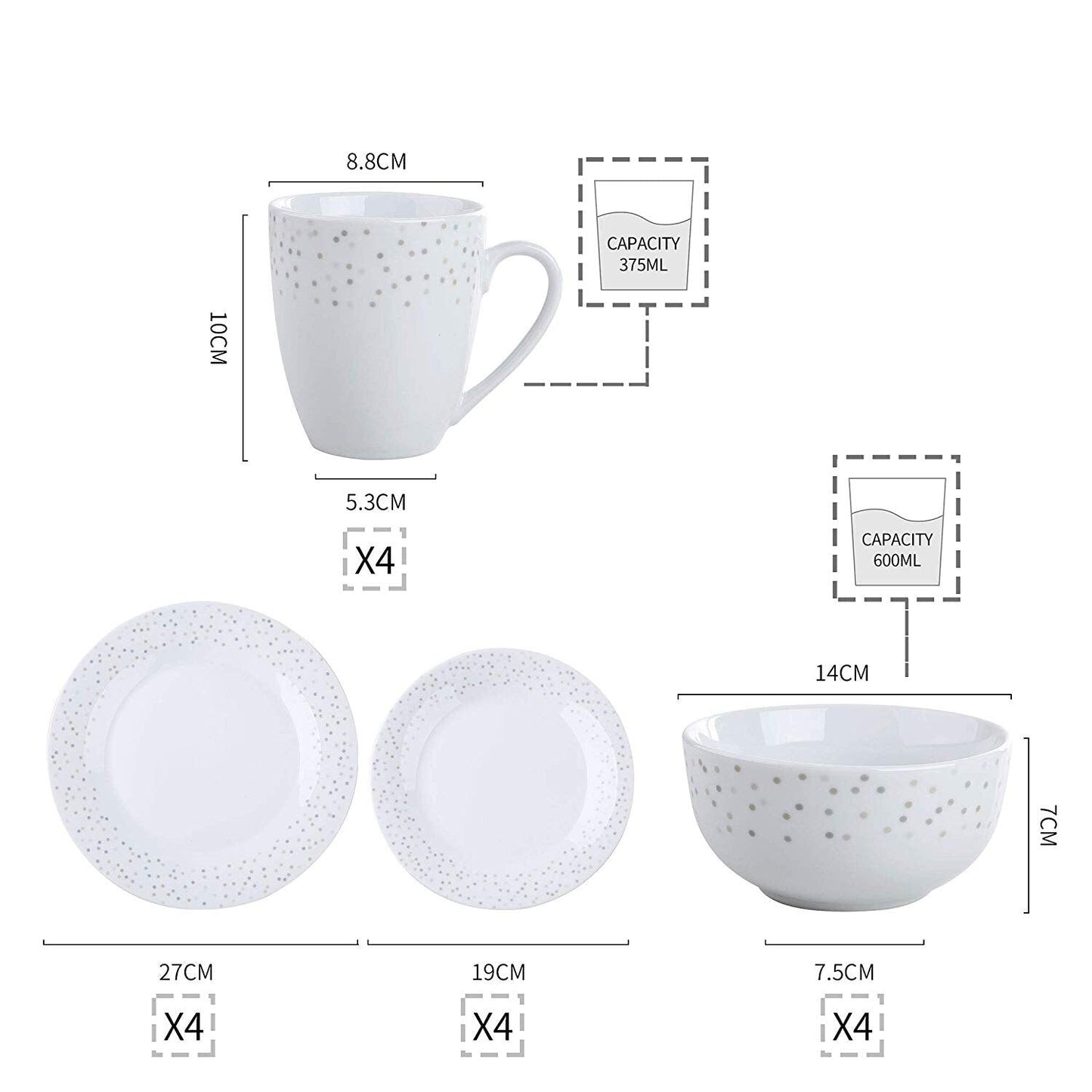 ORION  Porcelain Ceramic Dinnerware Set(16-Pieces) - Nordic Side - 16, Ceramic, Dinnerware, ORION, Pieces, Porcelain, Set