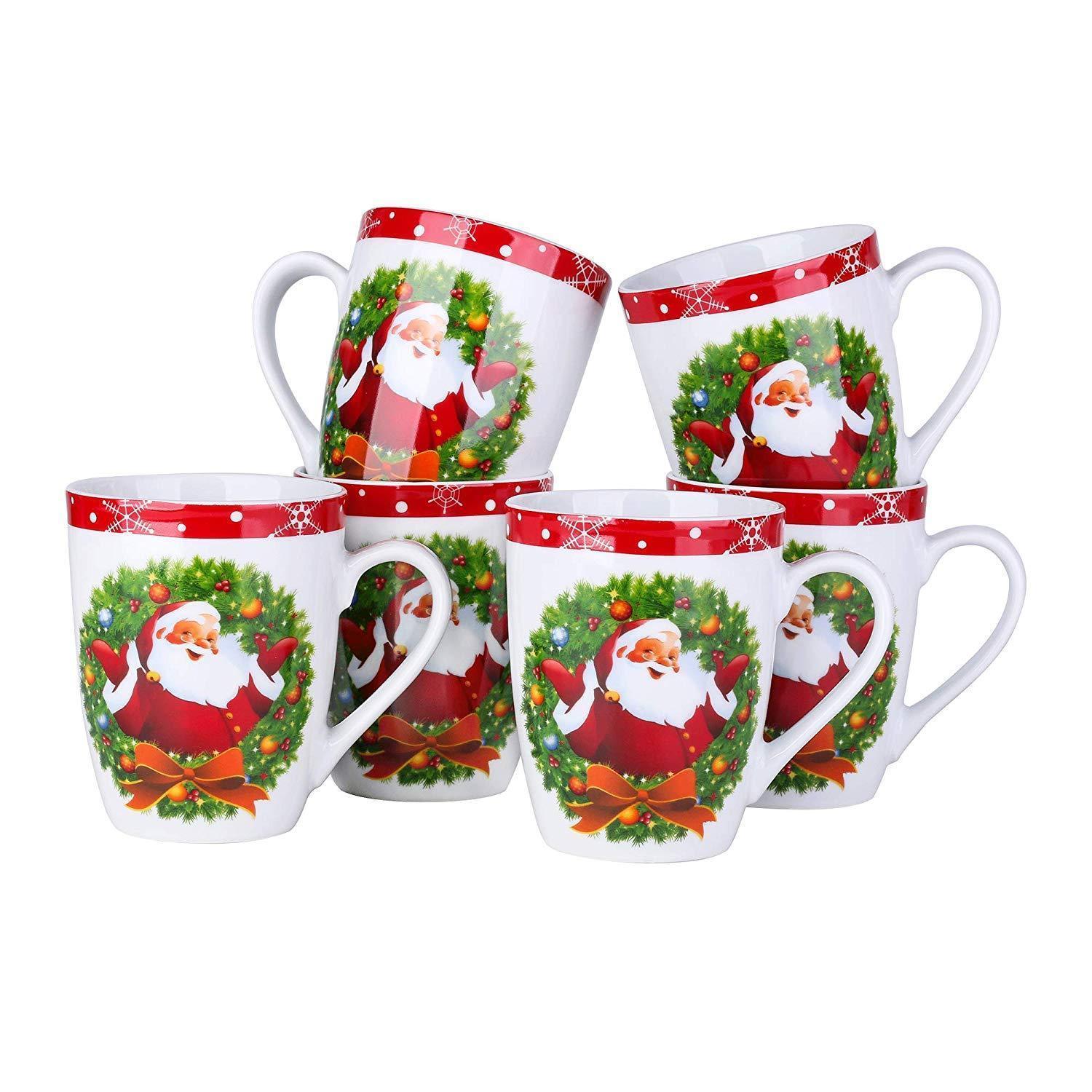 SANTACLAUS 6-Piece Christmas Pattern Porcelain Tea/Coffee Mug Cup Set - Nordic Side - Christmas, Coffee, Cup, Family, Festival, Milk, Mug, Office, Party, Pattern, Piece, Porcelain, SANTACLAUS