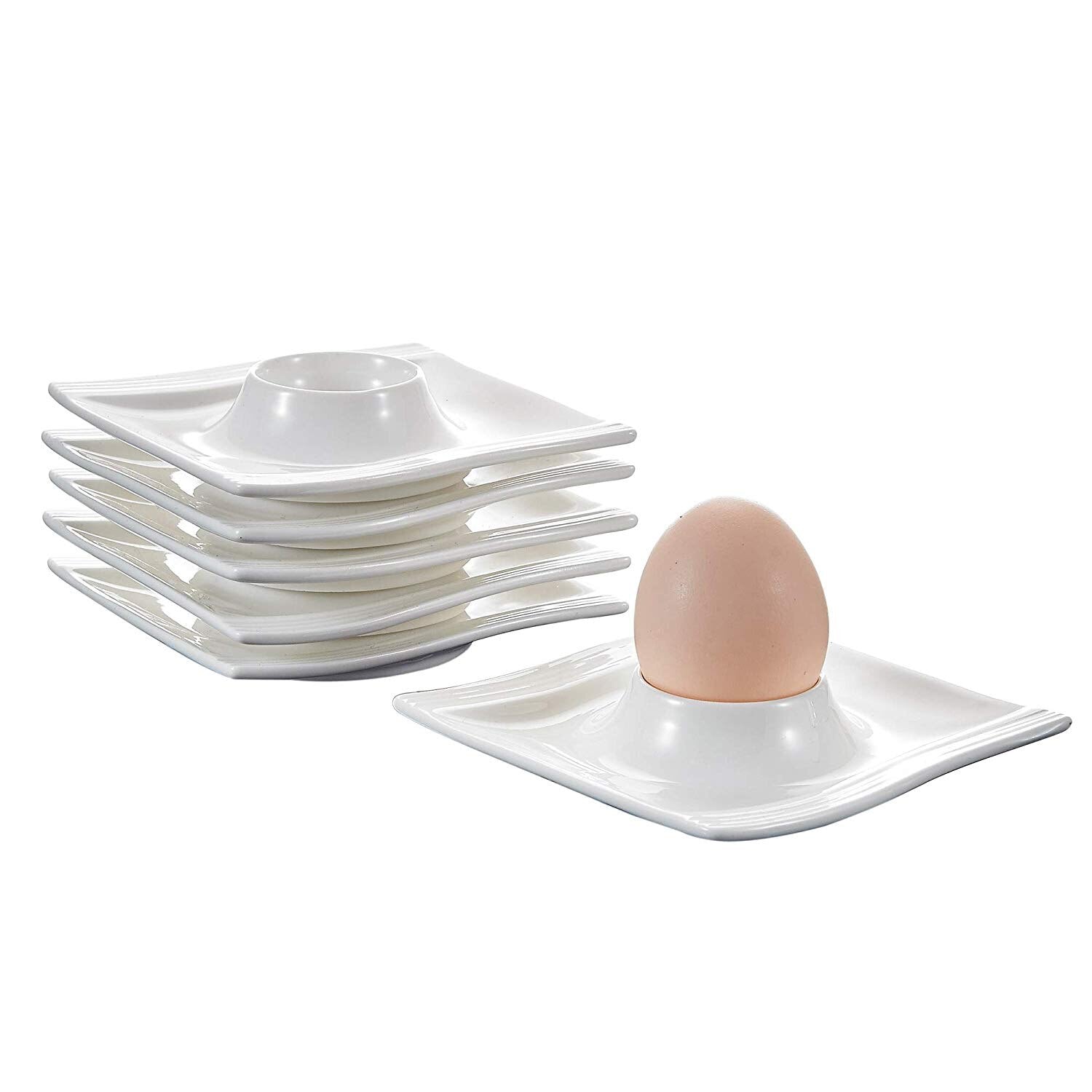 Flora 6-Piece Series White Porcelain Egg Stand Holder - Nordic Side - 115, 25, Breakfast, cm, Cups, Egg, Flora, Holder, Kitchen, Malacasa, Piece, Plates, Porcelain, Series, Stand, Tools, Whit