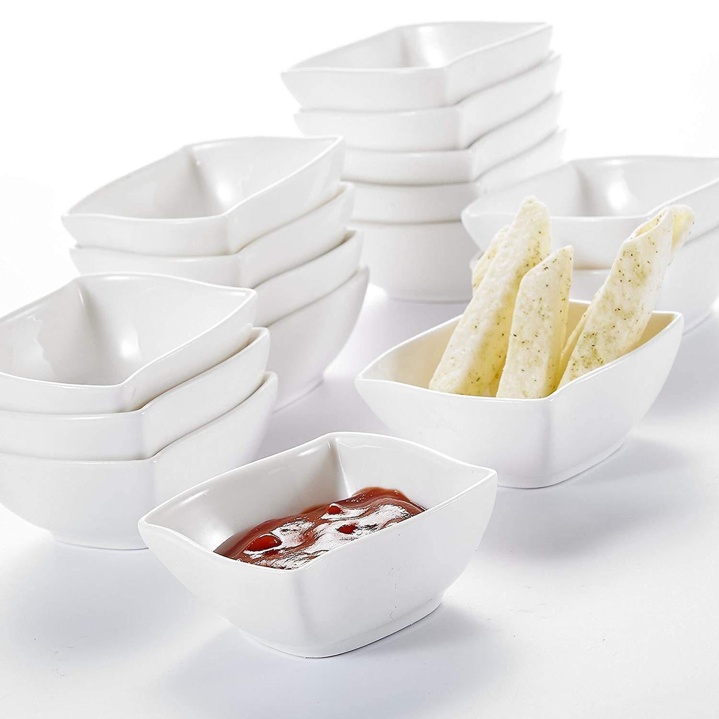 16-Piece Ivory White Porcelain Mini Ramekins (2.5" ) - Nordic Side - 16, 25, 65, Bowl, Ceramic, China, cm, Cream, Dessert, Dishes, Fruit, Ivory, MALACASA, Mini, Piece, Porcelain, Ramekins, Sn