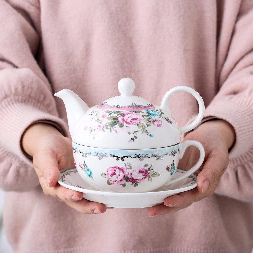 Series Sweet.time 4-Piece Flower Teapot for one. Cream White Porcelain China Ceramic with TeapotCup and Saucer (Flower) - Nordic Side - and, Ceramic, China, Cream, Cup, Flower, for, MALACASA,