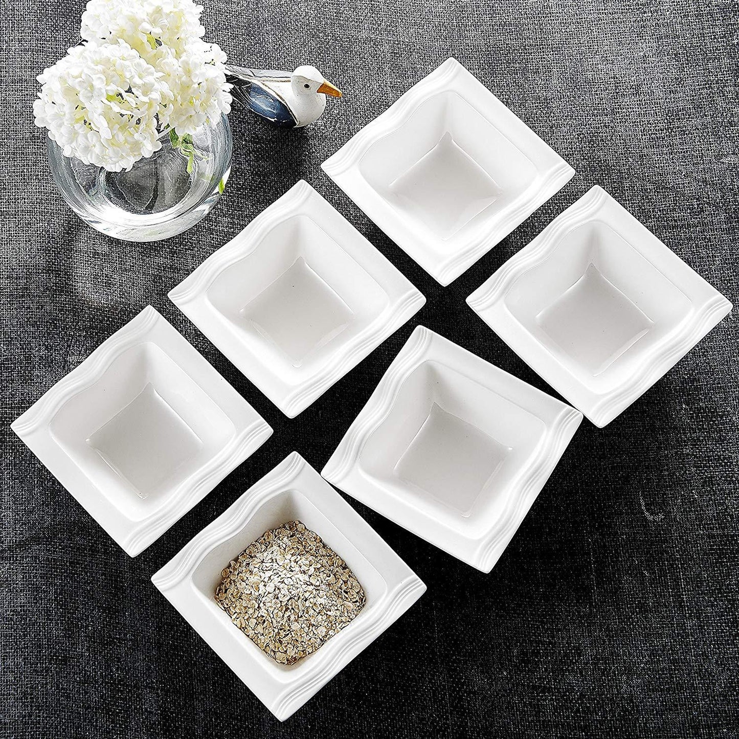 Mario 6-Piece 5.5" Ivory White Porcelain China Bowls - Nordic Side - 14, 55, Bowls, Ceramic, Cereal, China, cm, Ivory, MALACASA, Mario, Piece, Porcelain, Salad, Soup, White