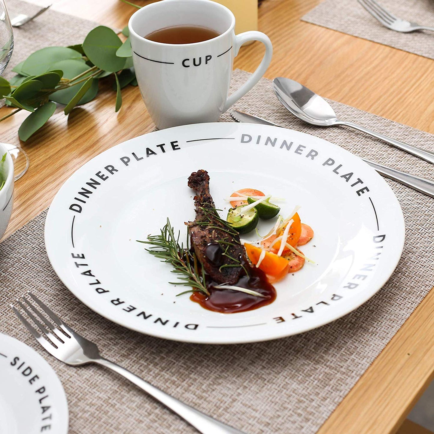 MINO 16-Piece Porcelain Ceramic Dinnerware Plate Set with 4*Dinner Plate,Dessert Plate,Cereal Bowl and 380ML Mug Set - Nordic Side - 16, 380, and, Bowl, Ceramic, Dinner, Dinnerware, MINO, ML,