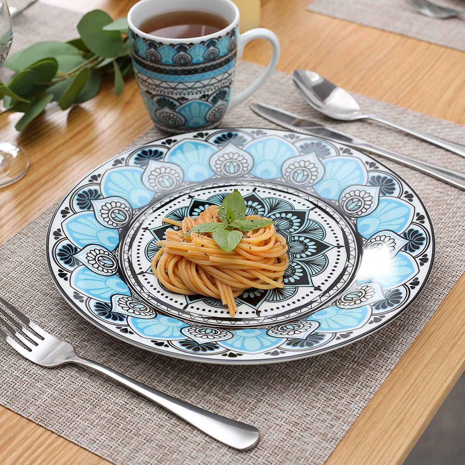 AURELIA 32-Piece Ceramic Porcelain Dinner Plate Tableware Set with Dinner Plate,Dessert Plate,Cereal Bowl,380ml Mug Set - Nordic Side - 32, 380, AUDRIE, Bowl, Ceramic, Dinner, ml, Mug, Piece,