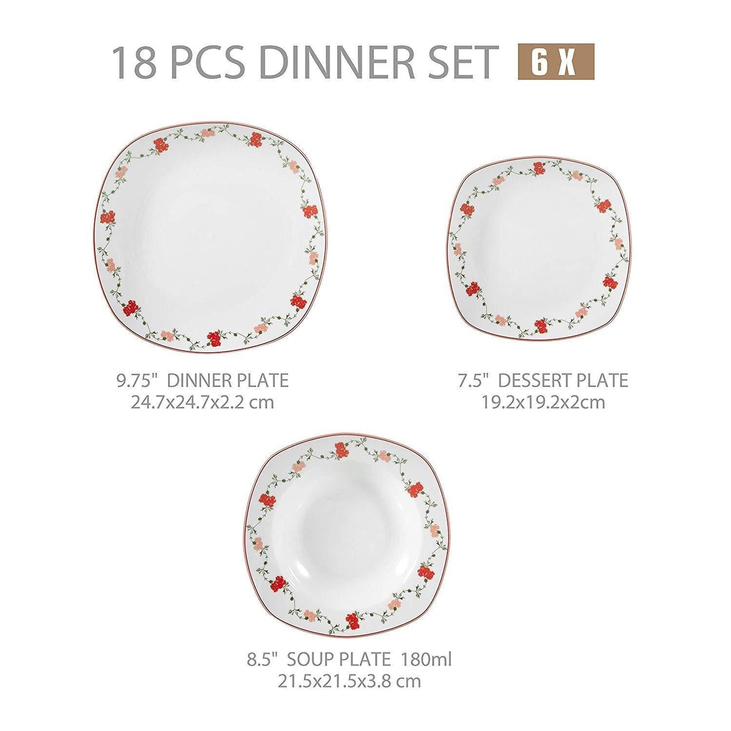 GLORIA 36-Piece White Porcelain Flower Pattern Dinner Tableware Plate Set with 6*Dessert Plates,Soup Plates,Dinner Plates - Nordic Side - 36, Dessert, Dinner, Flower, GLORIA, Pattern, Piece, 