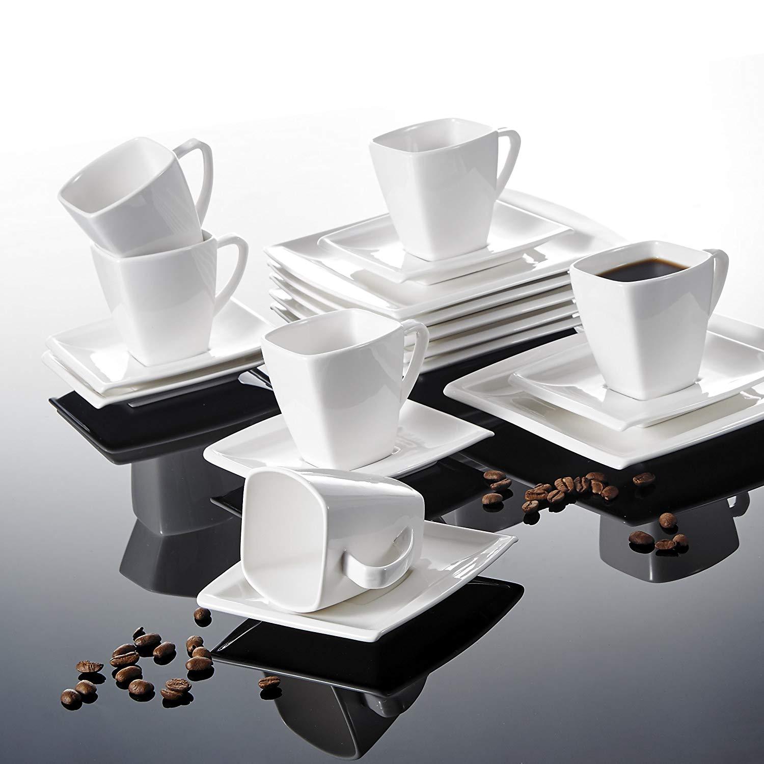 Blance 18-Piece White Porcelain Ceramic Coffee Drinkware Sets with Coffee Cups,Saucers and Dessert Plates Service for 6 - Nordic Side - 18, and, Blance, Ceramic, Coffee, CupsSaucers, Dessert,