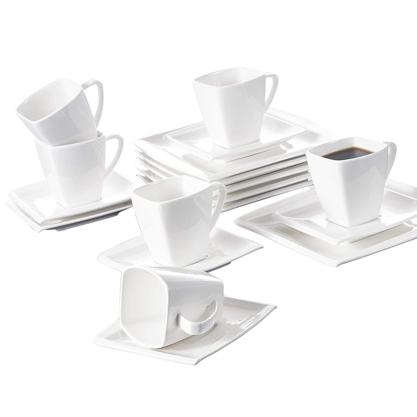 Blance 18-Piece White Porcelain Ceramic Coffee Drinkware Sets with Coffee Cups,Saucers and Dessert Plates Service for 6 - Nordic Side - 18, and, Blance, Ceramic, Coffee, CupsSaucers, Dessert,