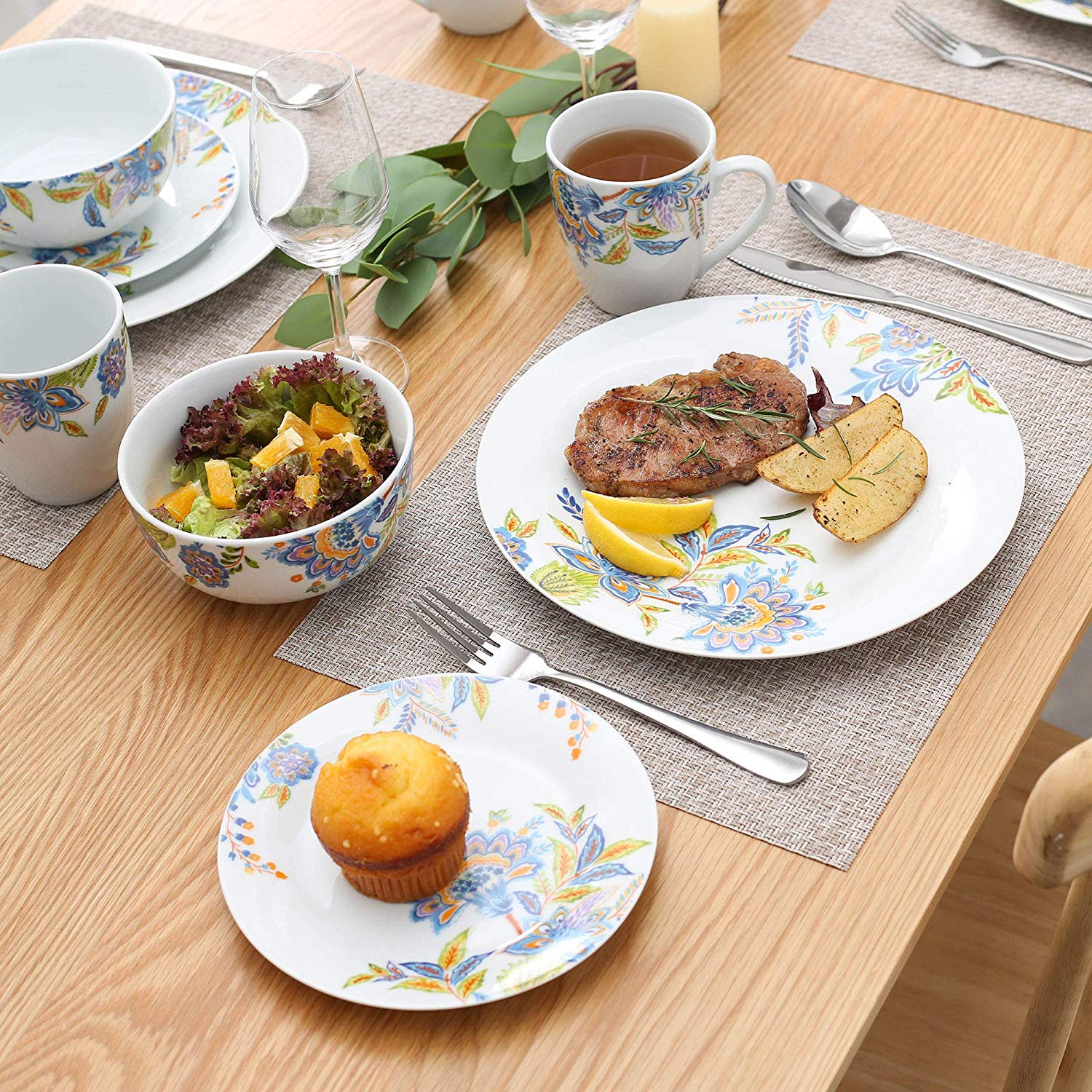 HALLIE 32-Piece Porcelain Ceramic Dinnerware Tableware Set with 8*Dinner Plate,Dessert Plate,Cereal Bowl,380ML Mug Set - Nordic Side - 32, 380, Bowl, Ceramic, Dinner, Dinnerware, HALLIE, ML, 