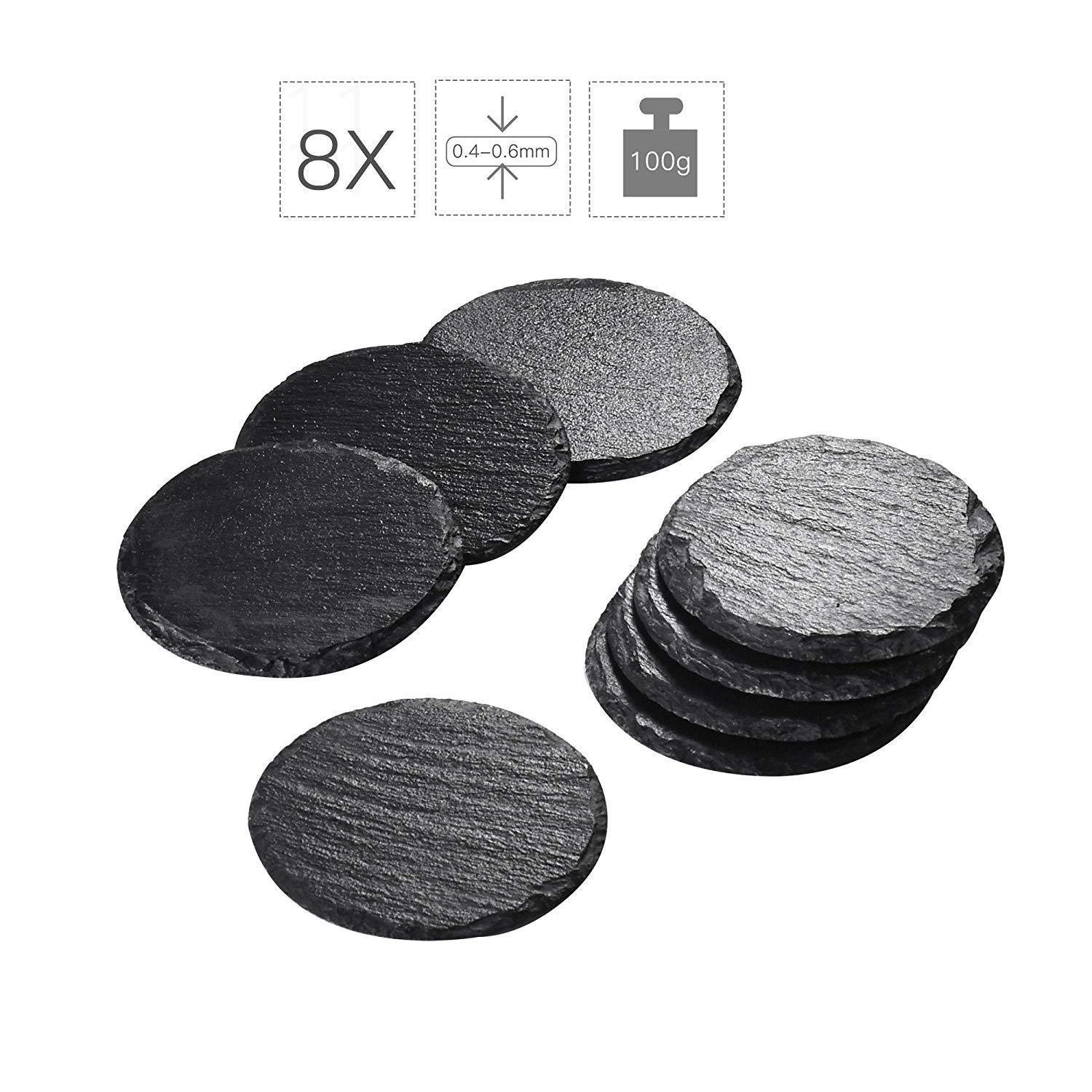 8-Piece 4" Natural Slate Round Coaster Tableware Mat Placemats Handmade - Nordic Side - Cheeseboard, Coaster, Coffee, Dinner, Drinks, Handmade, MALACASA, Mat, Mats, Natural, Piece, Placemats,