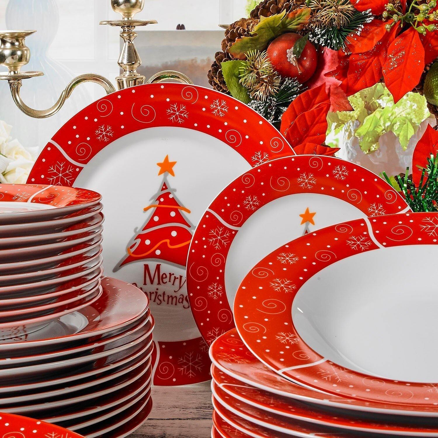 36-Piece Christmas Style Porcelain Dinnerware Set Tableware with 12*Dessert Plate,Soup Plate and Dinner Plate Set - Nordic Side - 12, 36, and, Ceramic, Christmas, Dessert, Dinner, Dinnerware,