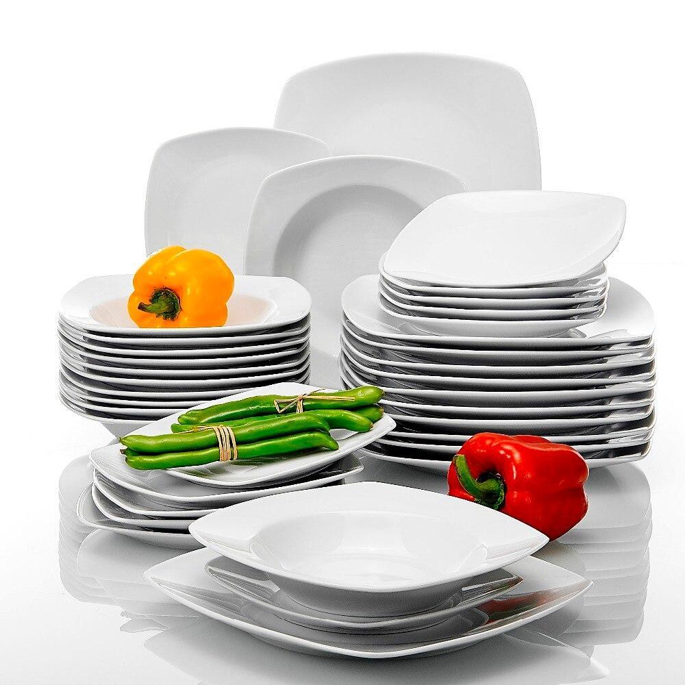 SERIES JULIA 36-Piece Porcelain Dinner Set Dinner Soup Dessert Plates Set for 12 Person (White) - Nordic Side - 12, 36, Dessert, Dinner, for, JULIA, MALACASA, Person, Piece, Plates, Porcelain