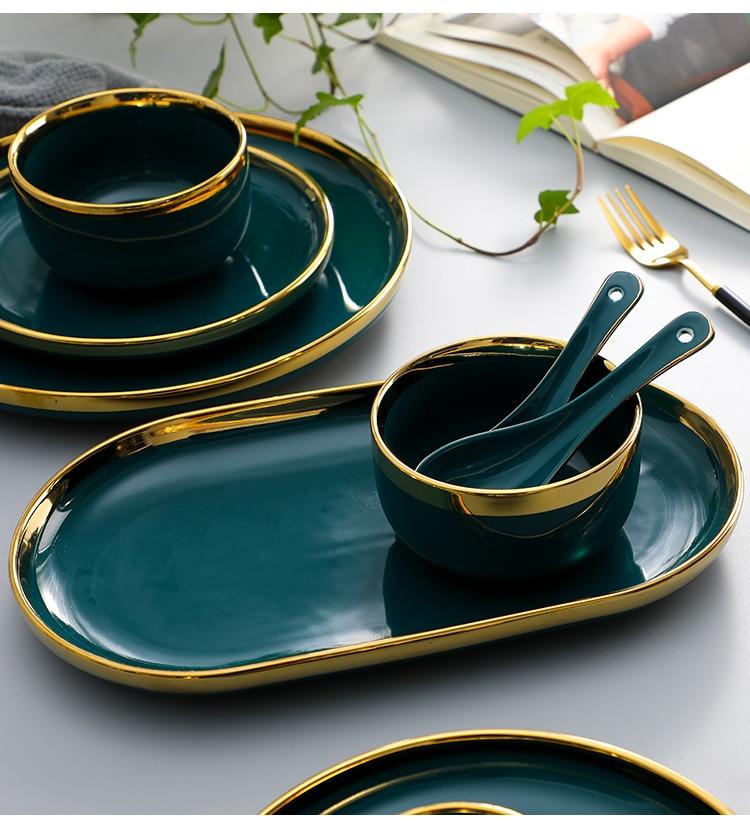 Green Elegant Green Ceramic Tableware Set