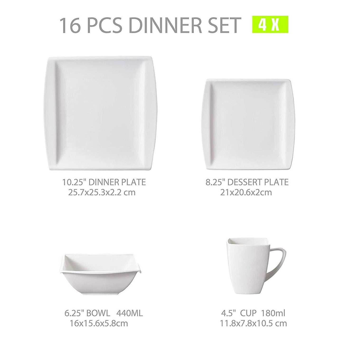 Blance 16-Piece White Ceramic Porcelain Dinner Set with Salad Soup Bowls Dessert Plates Dinner Plates Coffee Milk Mugs - Nordic Side - 16, Blance, Bowls, Ceramic, Coffee, Dessert, Dinner, MAL