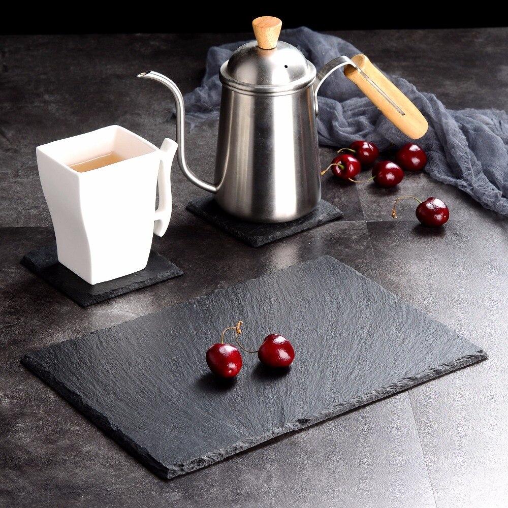 Tableware Square and Rectangular Natural Slate Placemat Set - 8 Coasters 8 Placemats - Nordic Side - and, Coasters, MALACASA, Natural, Placemat, Placemats, Rectangular, Set, Slate, Square, Ta