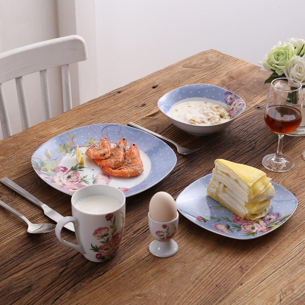 HANNAH 40-Piece Porcelain Flower Pattern Dinner Set Breakfast Combin-Set with Egg Cup Mug Bowl Dessert Plate Dinner Plate - Nordic Side - 40, Bowl, Breakfast, CombinSet, Cup, Dessert, Dinner,