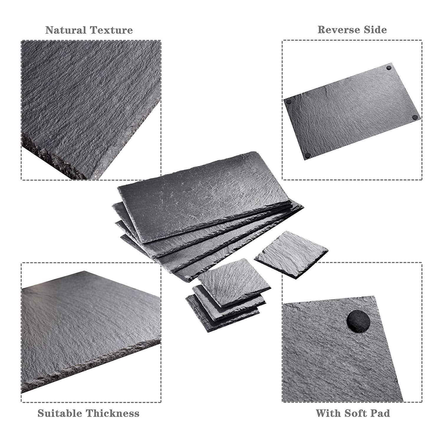 8-Piece Natural Slate Stone Placemats/Coasters/ Tablemat with 4" Coasters & 12" Placemats - Nordic Side - 12, Cheese, Coasters, Coffee, Dinner, MALACASA, Mats, Natural, Piece, Placemats, Slat