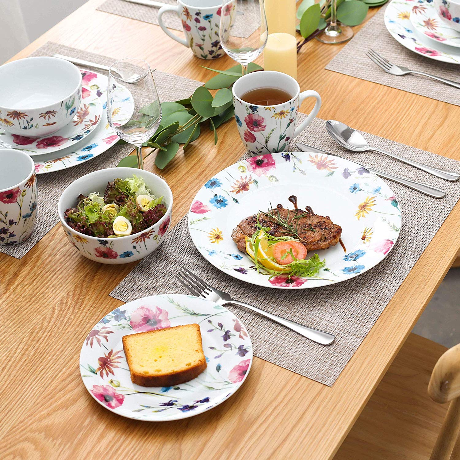 DORIS 32-Piece Porcelain Ceramic Dinnerware Dishes Set with 8*Dinner Plate,Dessert Plate,Cereal Bowl and 380ml Mug Set - Nordic Side - 32, 380, and, Bowl, Ceramic, Dinner, Dinnerware, Dishes,