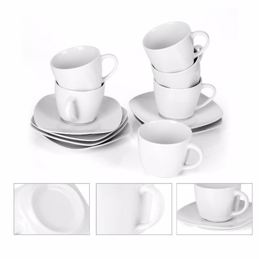 Series Elisa 12 Piece Ivory White China Ceramic Drinkware Set with 6 Piece Cups and Saucers - Nordic Side - 12, and, Ceramic, China, Coffee, Cups, Drinkware, Elisa, Ivory, MALACASA, Piece, Po