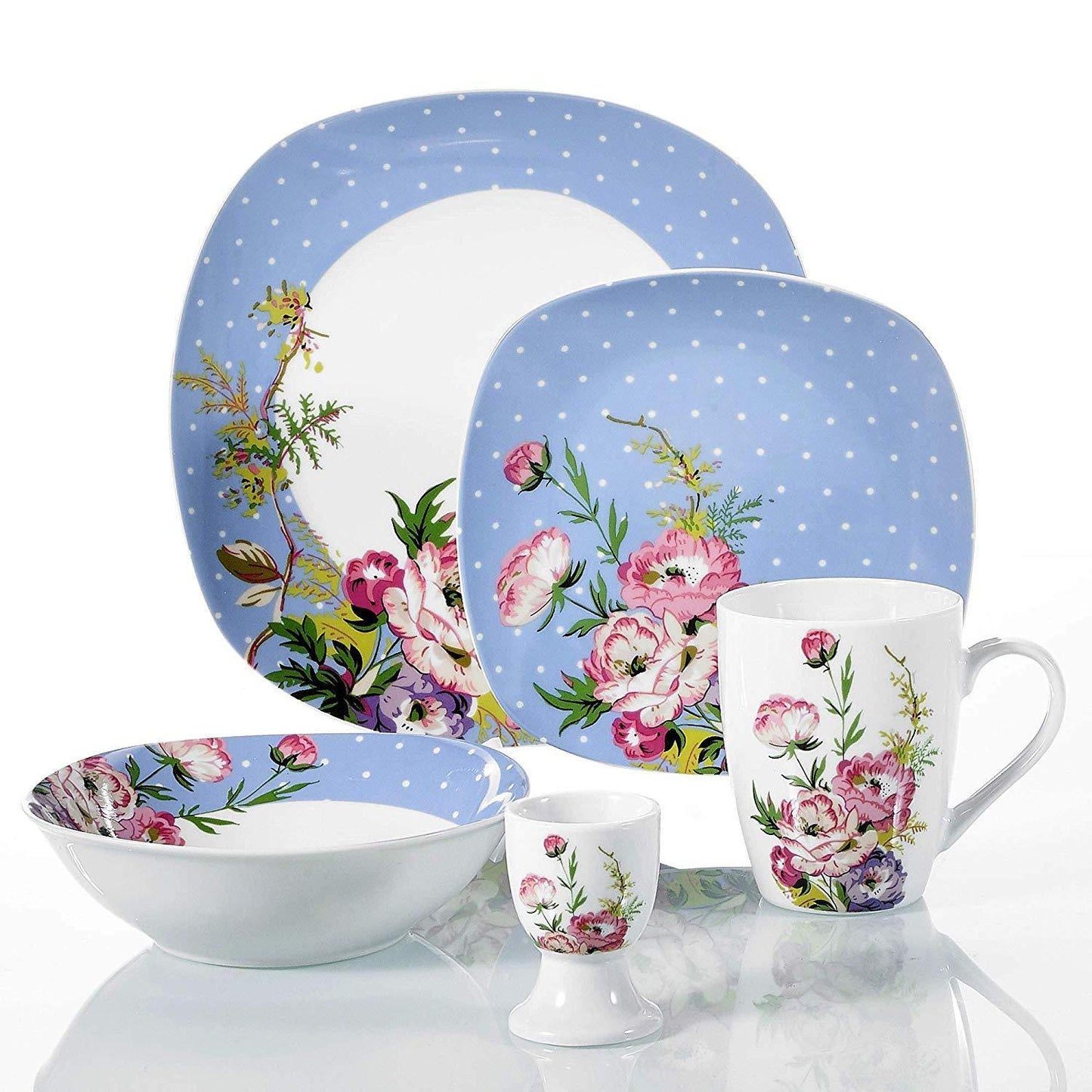 HANNAH 40-Piece Porcelain Flower Pattern Dinner Set Breakfast Combin-Set with Egg Cup Mug Bowl Dessert Plate Dinner Plate - Nordic Side - 40, Bowl, Breakfast, CombinSet, Cup, Dessert, Dinner,