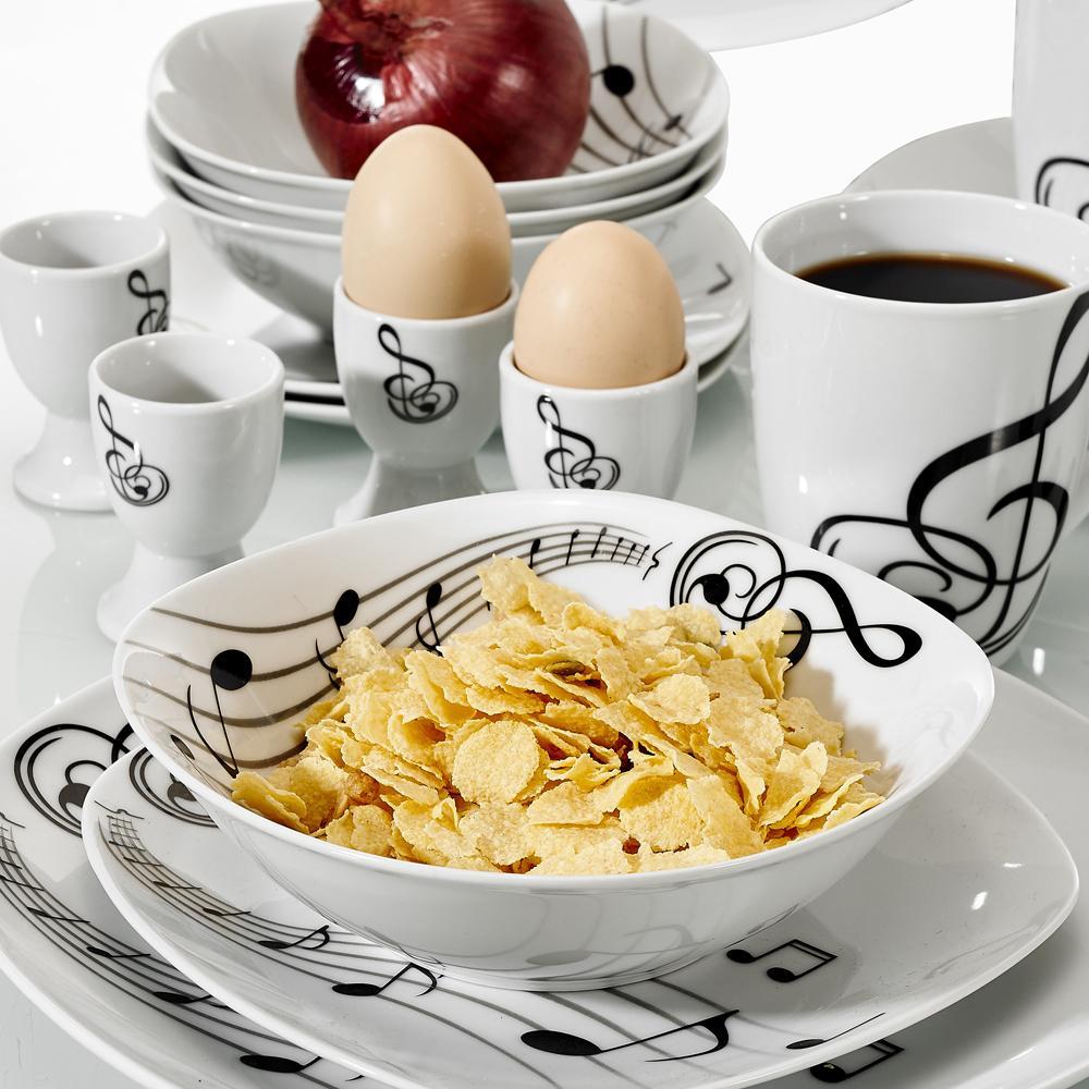 MELODY 40-Piece Porcelain Dinner Plate Musical Note Dinnerware Set - Nordic Side - 40, CupMugDessert, Dinner, Dinnerware, Egg, MELODY, Musical, Note, Piece, Plate, PlateBowlDinner, Porcelain,