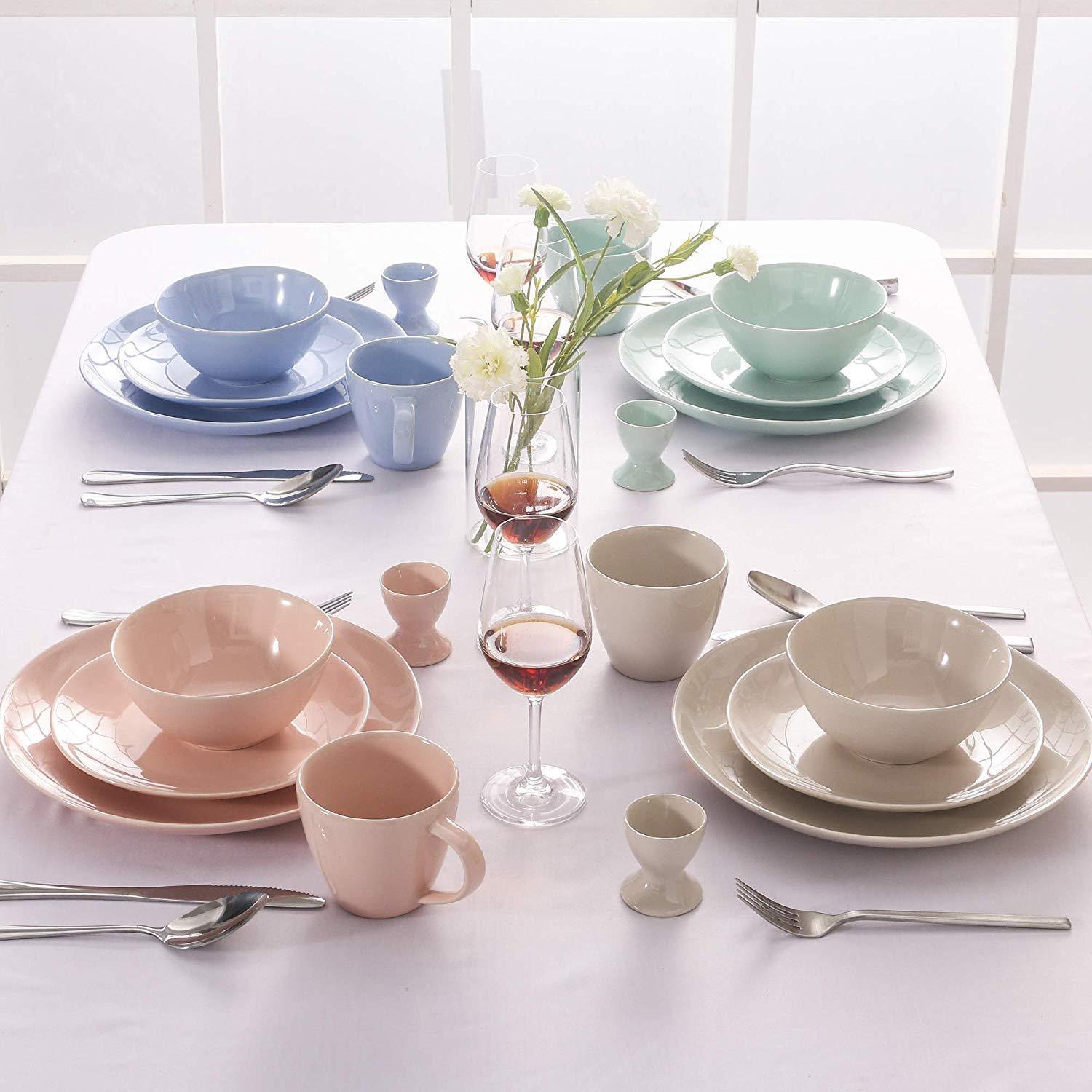 Victoria 20-Piece Ceramic Porcelain Multi-Colour Glazed Dinnerware Set 4*Dinner/Dessert Plate,Cup&Saucer,Egg Cup Set - Nordic Side - 20, Ceramic, Cup, DinnerDessert, Dinnerware, Glazed, Multi