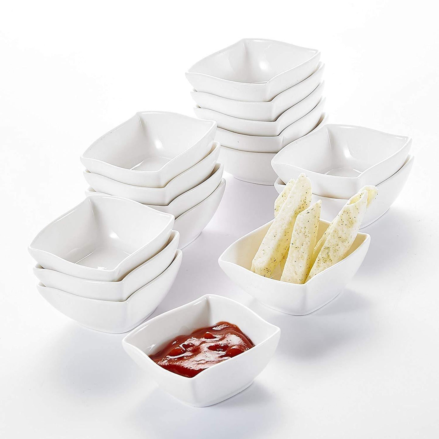 16-Piece Ivory White Porcelain Mini Ramekins (2.5" ) - Nordic Side - 16, 25, 65, Bowl, Ceramic, China, cm, Cream, Dessert, Dishes, Fruit, Ivory, MALACASA, Mini, Piece, Porcelain, Ramekins, Sn