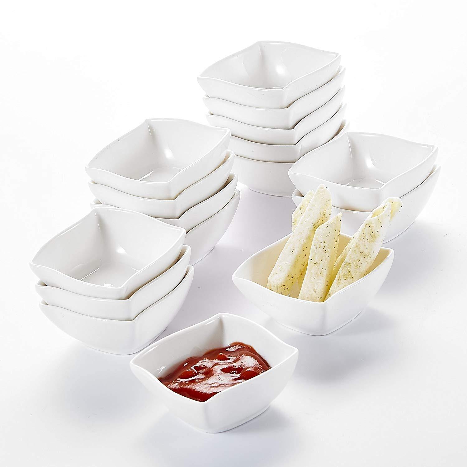 16-Piece Ivory White Porcelain Mini Ramekins (2.5" ) - Nordic Side - 16, 25, 65, Bowl, Ceramic, China, cm, Cream, Dessert, Dishes, Fruit, Ivory, MALACASA, Mini, Piece, Porcelain, Ramekins, Sn