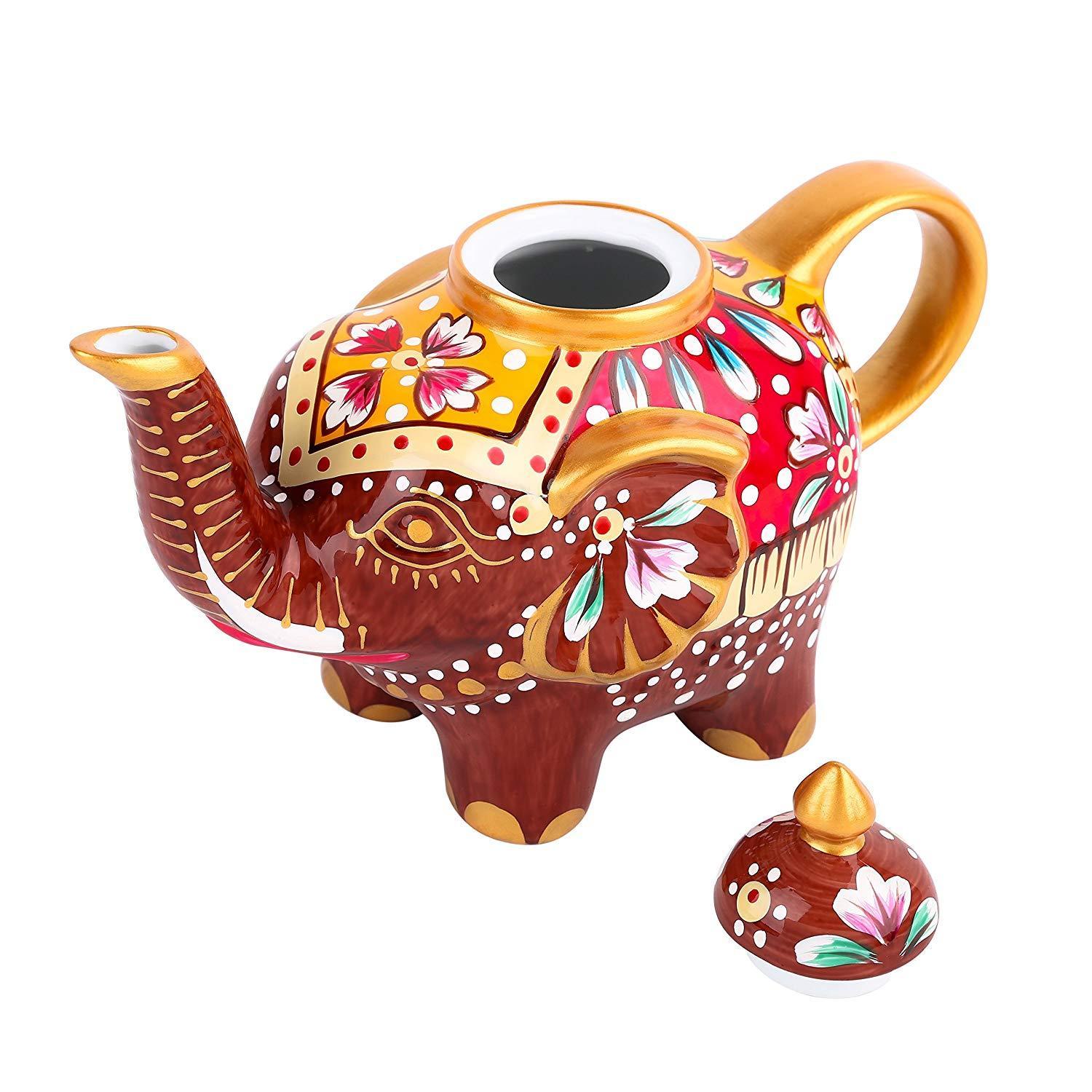 Porcelain Hand Painted Multicolor Elephant Shape Teapots Crafts with Gift Box 800 ml - Nordic Side - 800, Artvigor, Box, Coffeepots, Crafts, Elephant, Fanily, Gift, Hand, ml, Multicolor, Offi