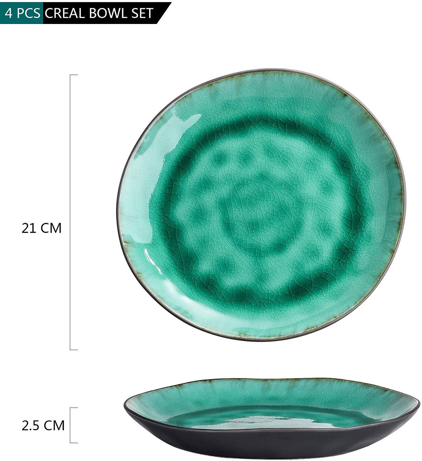 Radiante 4/8/12 Pieces Pottery Stoneware Vintage Ceramic Green Crockery Plate Set 8.5" - Nordic Side - 4812, 85, Ceramic, Coco, Crockery, Dessert, Green, Pieces, Plate, Pottery, SaladFruitSna