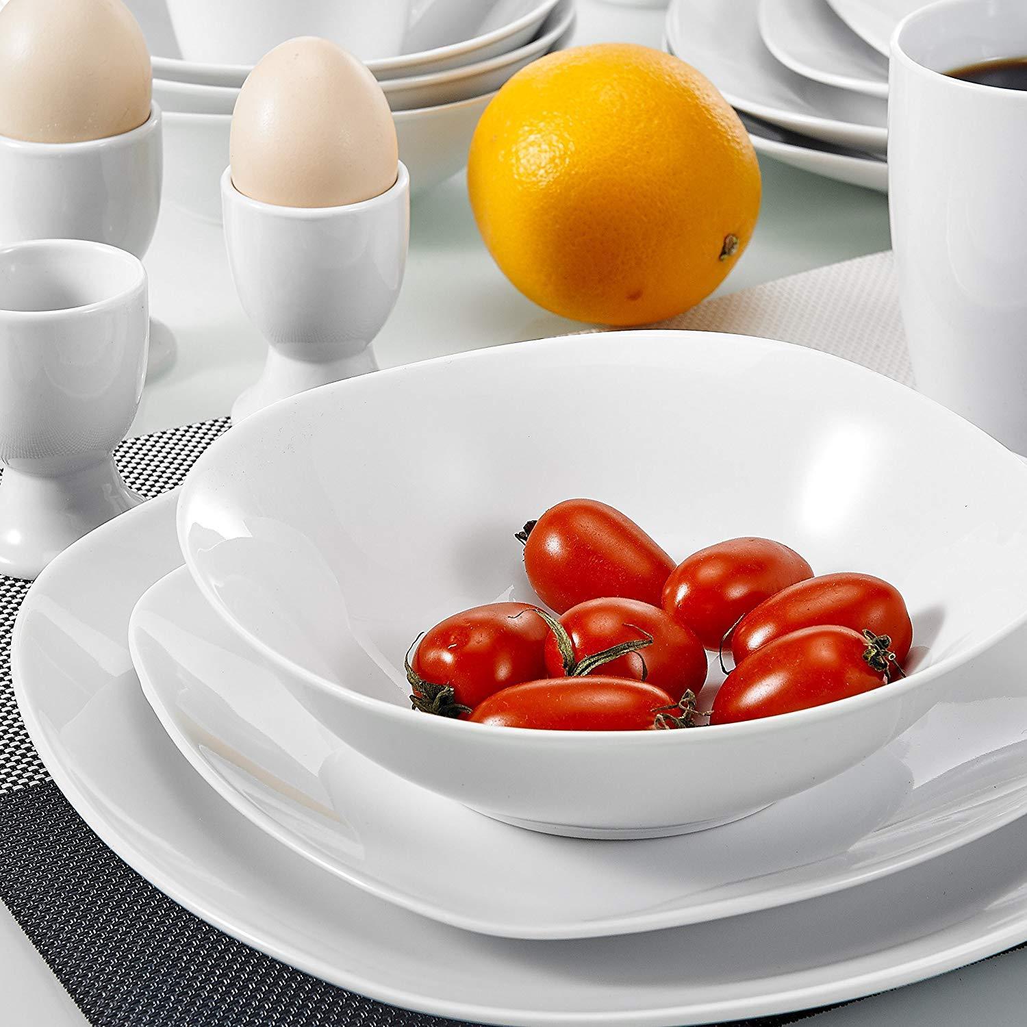 Elisa 40-Piece Porcelain Dinnerware Set with Dinner Plates Soup Bowl Dessert Plate Cups Egg Stand Cup Service for 8 - Nordic Side - 40, Bowl, Cup, Cups, Dessert, Dinner, Dinnerware, Egg, Elis