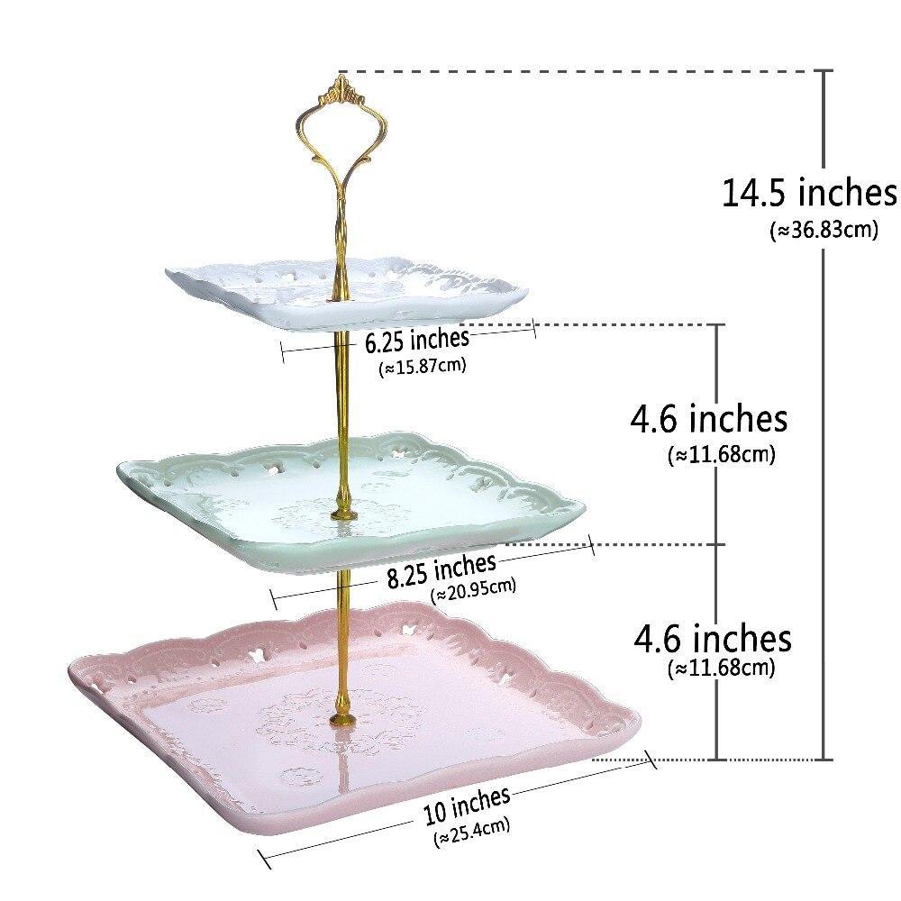 Sweet.Time 3 Tier 3 Color Dessert Cake Tower Stand 14.5" Tall Porcelain Server Display Holder with Silver Carry Handle (Multi-Color Square) - Nordic Side - 145, Cake, Carry, Color, Dessert, D