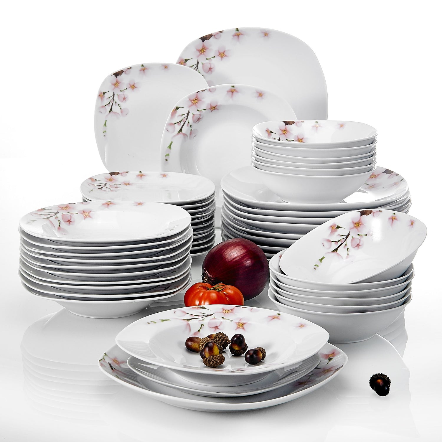 Annie 48-Piece Porcelain Dinnerware Set - Pink Floral | Dinnerware | NordicAbode.com