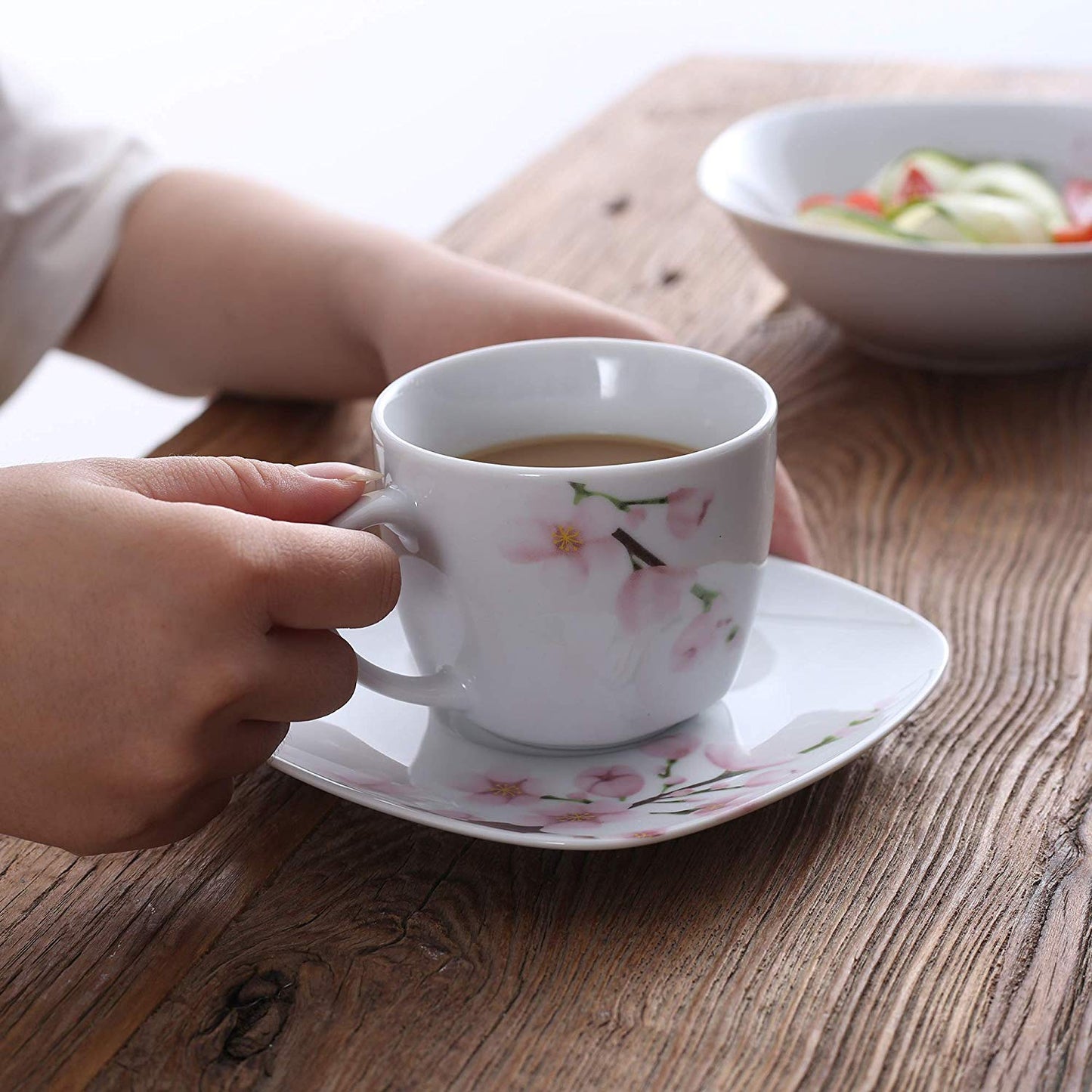 ANNIE 30-Piece White Ceramic Pink Floral Porcelain Dinner Set - Nordic Side - 30, and, ANNIE, Ceramic, Dinner, Floral, Piece, Pink, Plate, PlateCups, PlateDessert, PlateSoup, Porcelain, Sauce