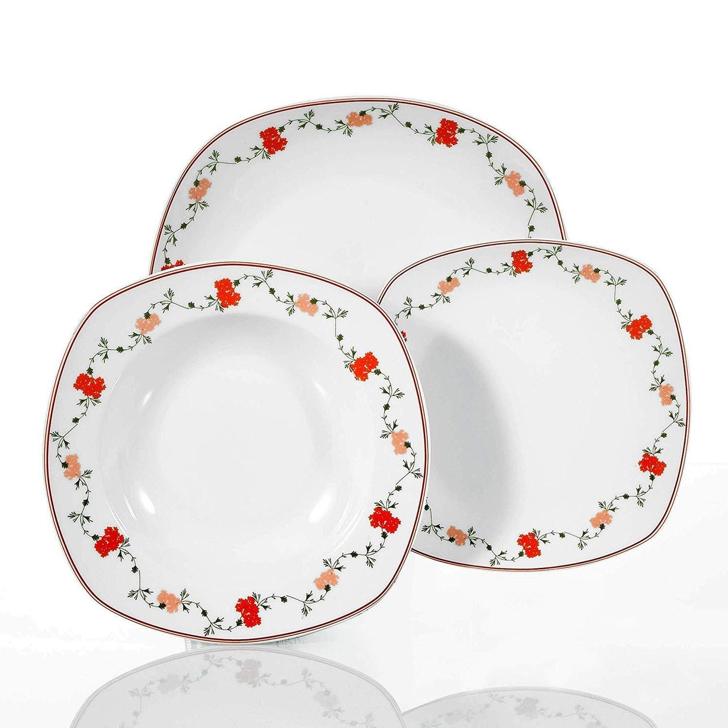 GLORIA 36-Piece White Porcelain Flower Pattern Dinner Tableware Plate Set with 6*Dessert Plates,Soup Plates,Dinner Plates - Nordic Side - 36, Dessert, Dinner, Flower, GLORIA, Pattern, Piece, 