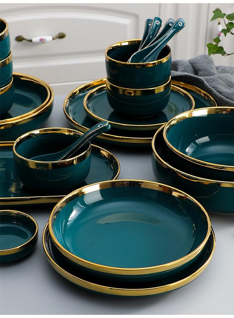 Green Elegant Green Ceramic Tableware Set