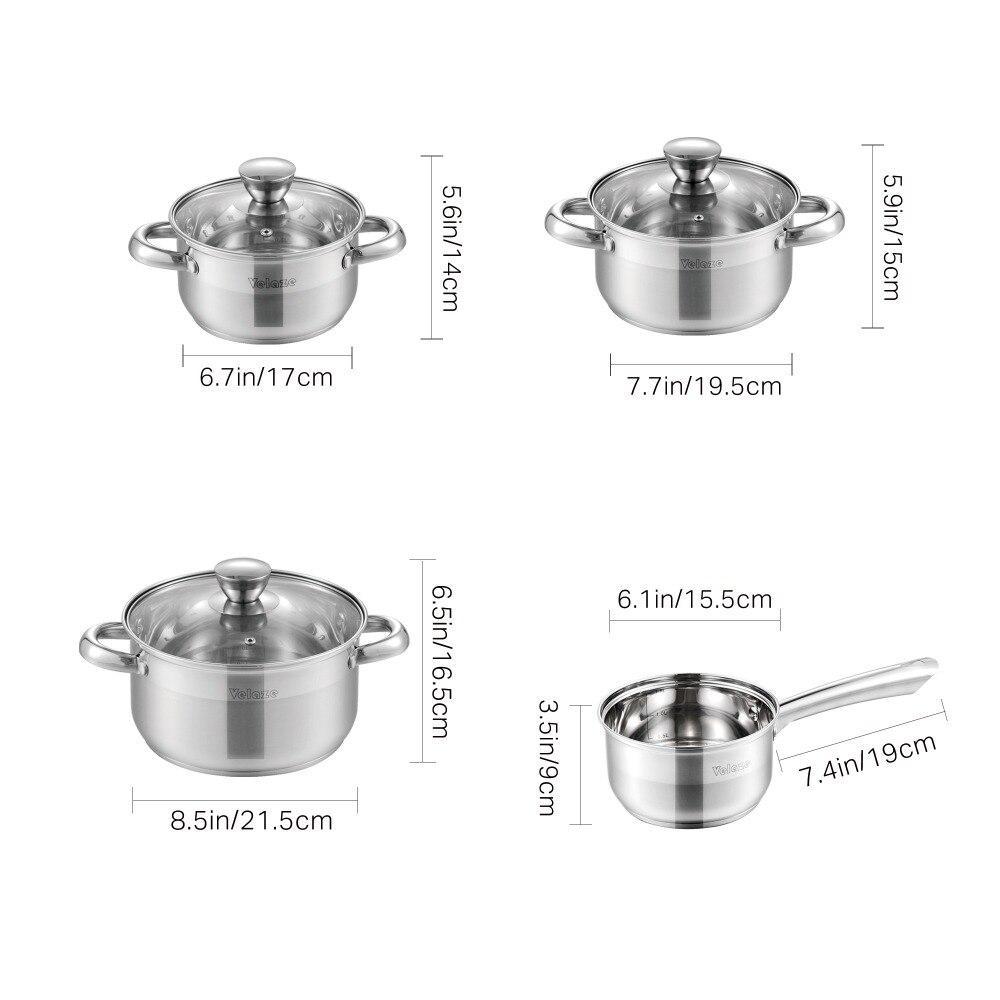 Cookware Set Stainless Steel 7-Piece Kitchen Cooking Pot&Pan Set,Saucepan,Casserole,Steamer,Frypan with Glass lid (Silver) - Nordic Side - Cooking, Cookware, Glass, Kitchen, lid, Piece, PotPa