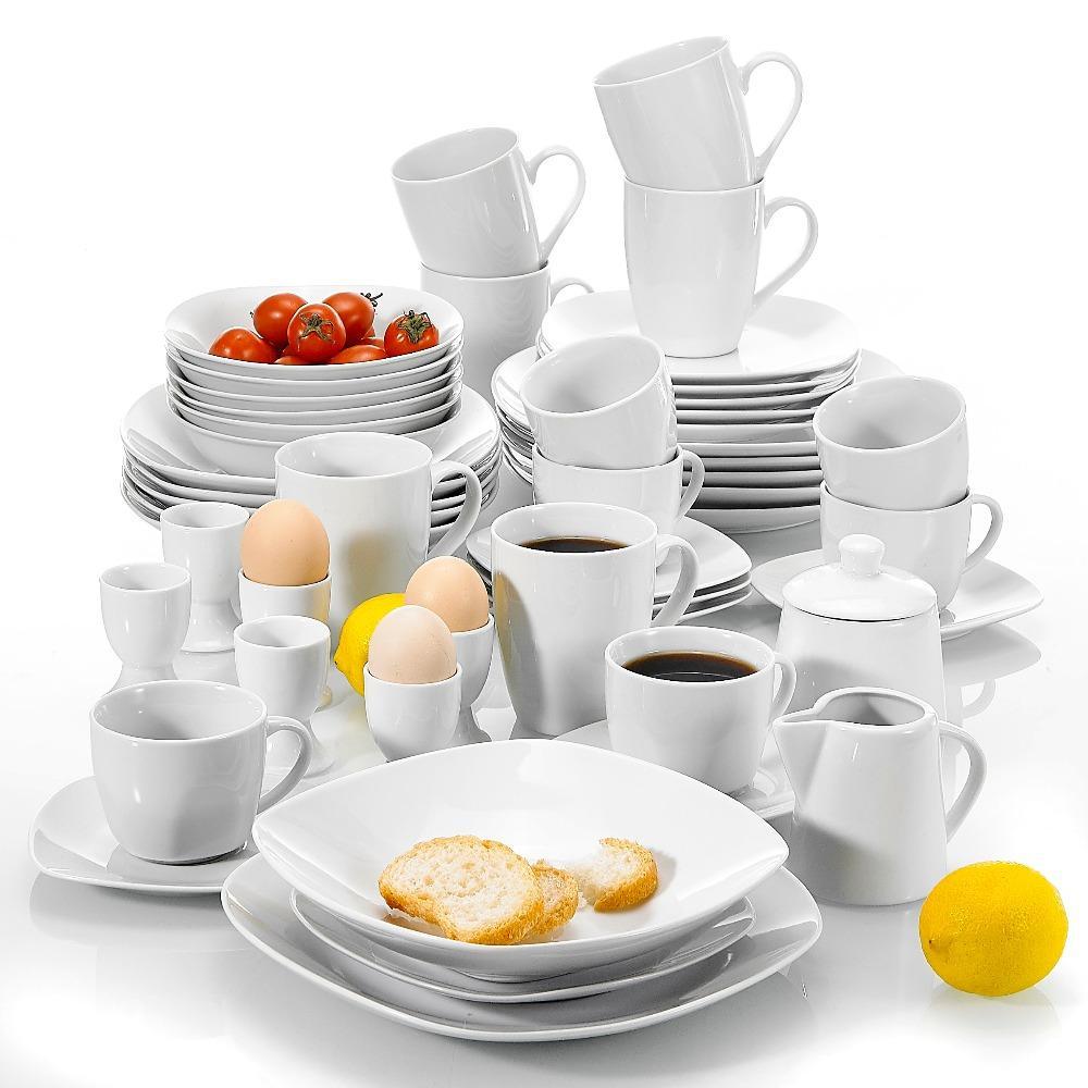 Series Elisa 100 Piece Dinner Set with 6 CupsSaucersMugsEgg CupCereal BowlsDessert Soup Dinner Plates Service (White) - Nordic Side - 100, Bowls, Cereal, Cup, Cups, Dessert, Dinner, Egg, Elis