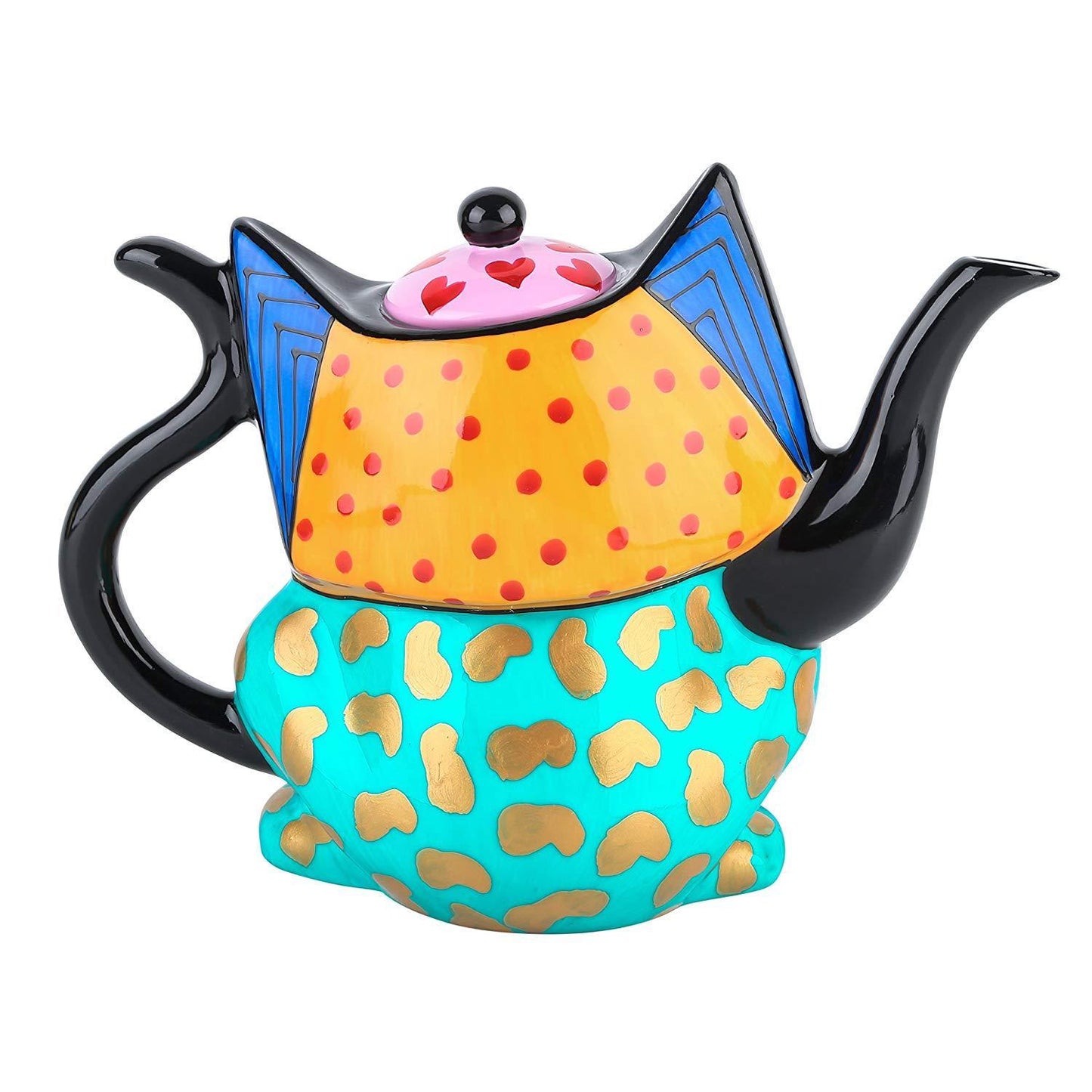 Porcelain Hand Painted Cat Shape Teapot Crafts 800 ml Mixed Colors Teapot Gift - Nordic Side - 800, Artvigor, Cat, Coffeepot, Coffeepots, Colors, Crafts, Family, Gift, Hand, Mixed, ml, Office