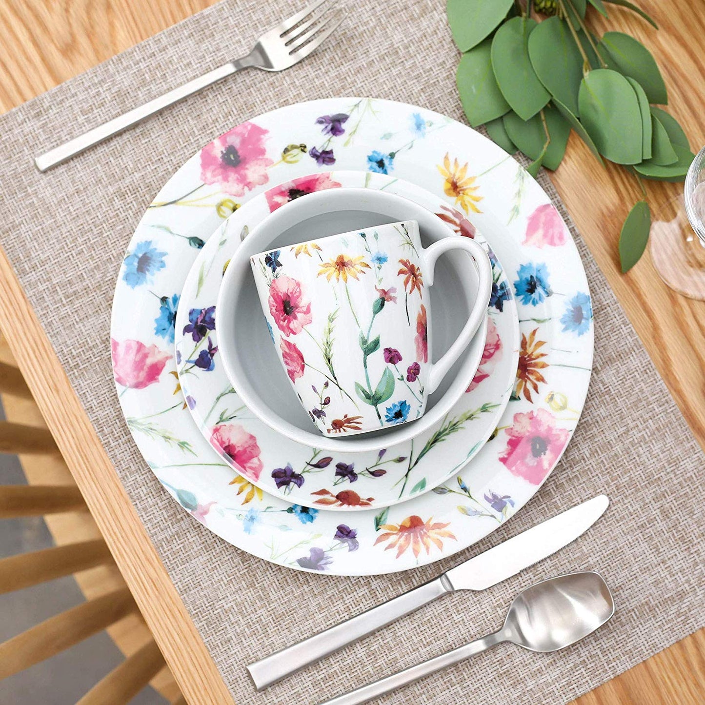 DORIS 32-Piece Porcelain Ceramic Dinnerware Dishes Set with 8*Dinner Plate,Dessert Plate,Cereal Bowl and 380ml Mug Set - Nordic Side - 32, 380, and, Bowl, Ceramic, Dinner, Dinnerware, Dishes,