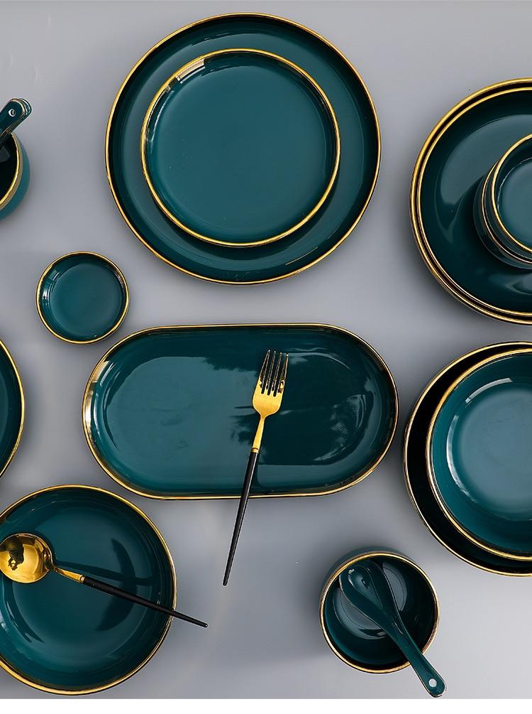 Green Elegant Green Ceramic Tableware Set