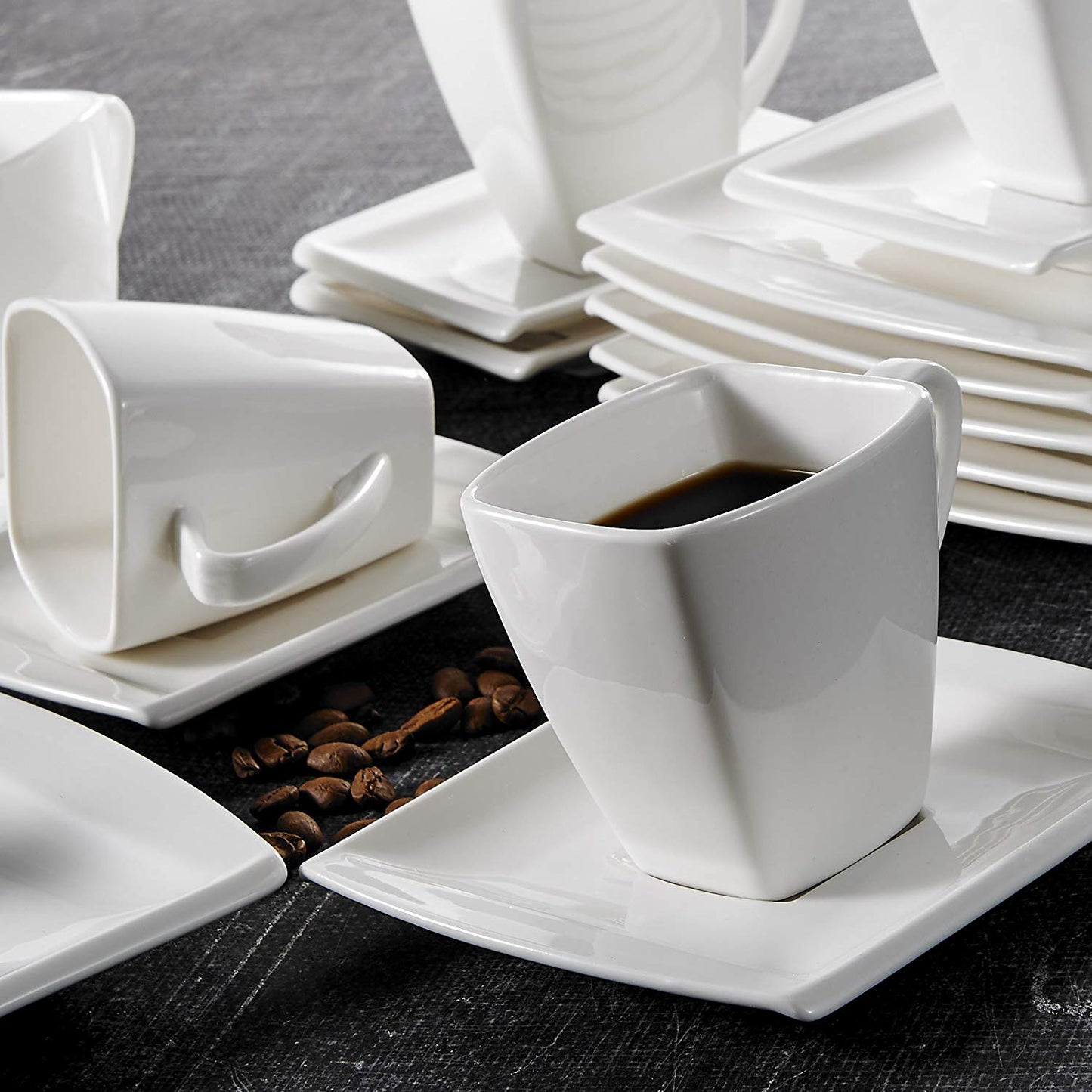 Blance 18-Piece White Porcelain Ceramic Coffee Drinkware Sets with Coffee Cups,Saucers and Dessert Plates Service for 6 - Nordic Side - 18, and, Blance, Ceramic, Coffee, CupsSaucers, Dessert,