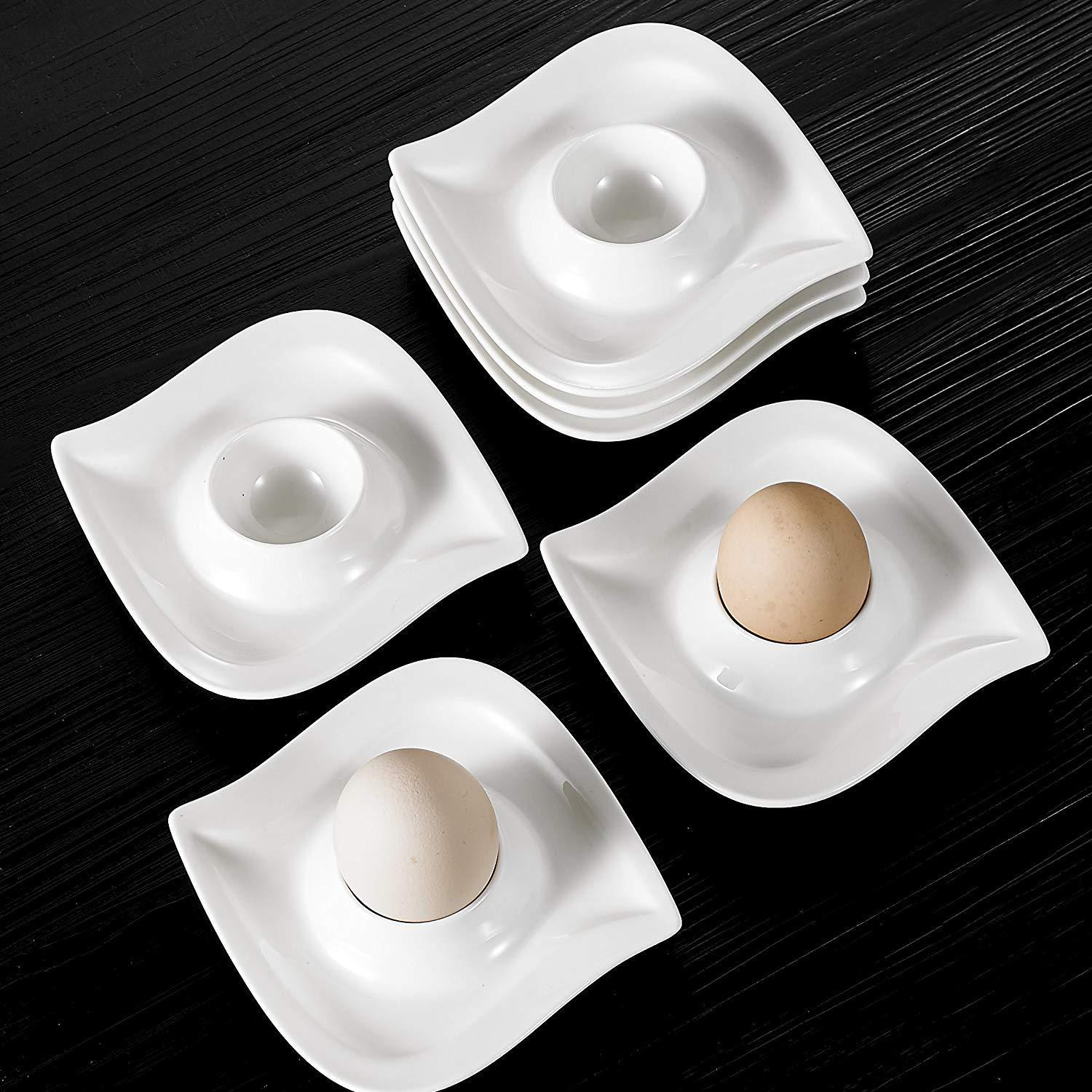 Elvira 6-Piece 4" Egg Cups Holder Ivory White Porcelain Egg Stand Plates - Nordic Side - 105, 25, Breakfast, Ceramic, China, cm, Cups, Egg, Elvira, Holder, Ivory, MALACASA, Piece, Plates, Por