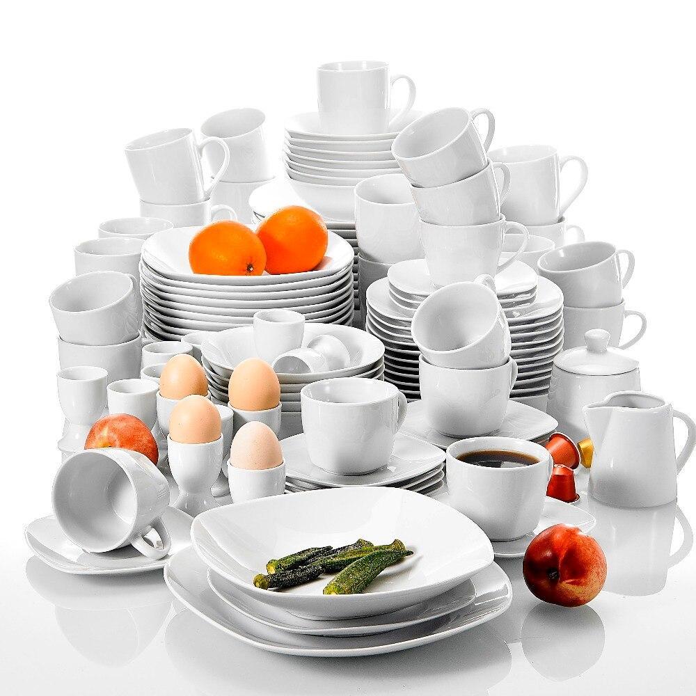 Series Elisa 100 Piece Dinner Set with 6 CupsSaucersMugsEgg CupCereal BowlsDessert Soup Dinner Plates Service (White) - Nordic Side - 100, Bowls, Cereal, Cup, Cups, Dessert, Dinner, Egg, Elis