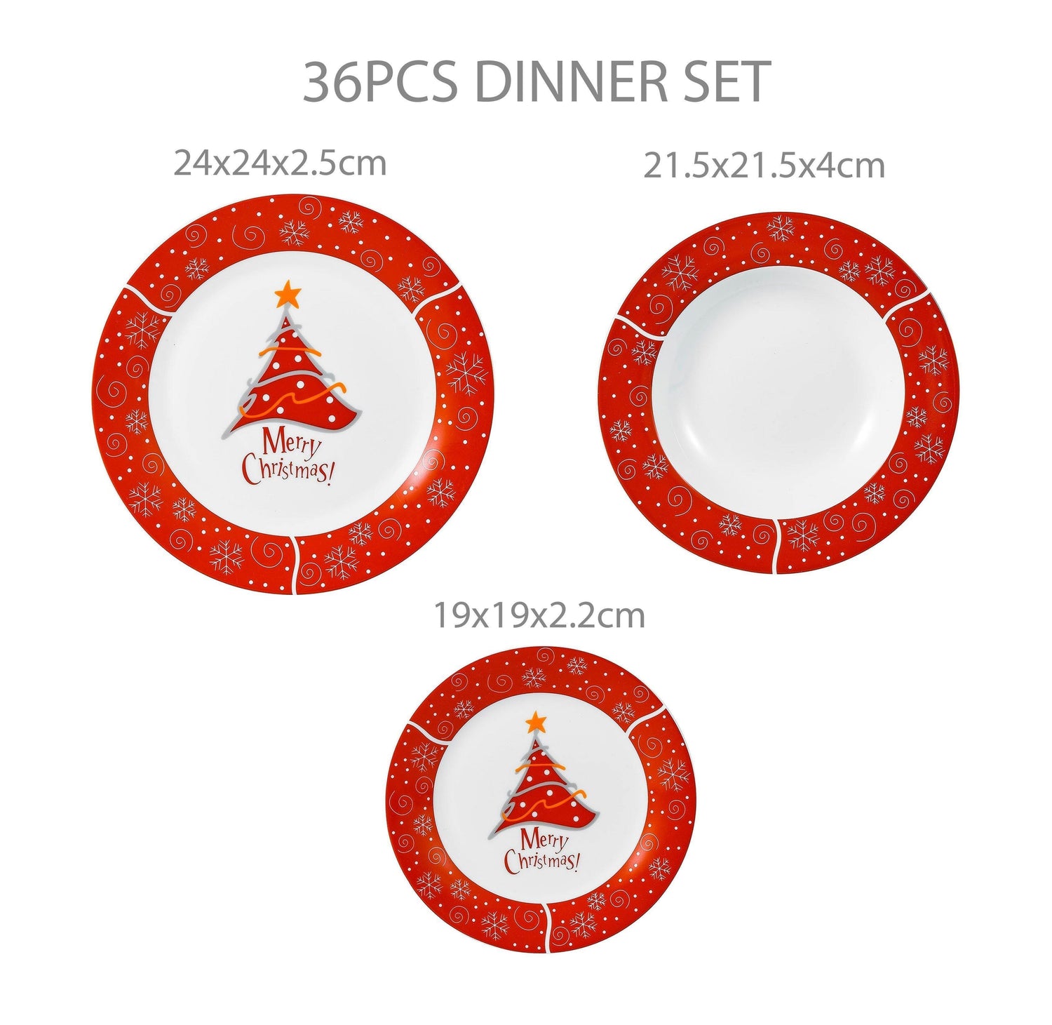 36-Piece Christmas Style Porcelain Dinnerware Set Tableware with 12*Dessert Plate,Soup Plate and Dinner Plate Set - Nordic Side - 12, 36, and, Ceramic, Christmas, Dessert, Dinner, Dinnerware,