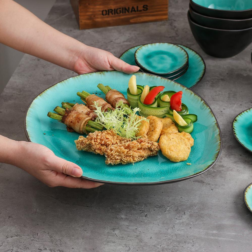 Bonita 11-Piece Pottery Stoneware Vintage Ceramic Dinner Set - Nordic Side - 11, Aqua, Ceramic, Dessert, Dinner, Dipping, DishesBowl, Piece, Plate, Pottery, Set, Stoneware, VANCASSO, Vintage,