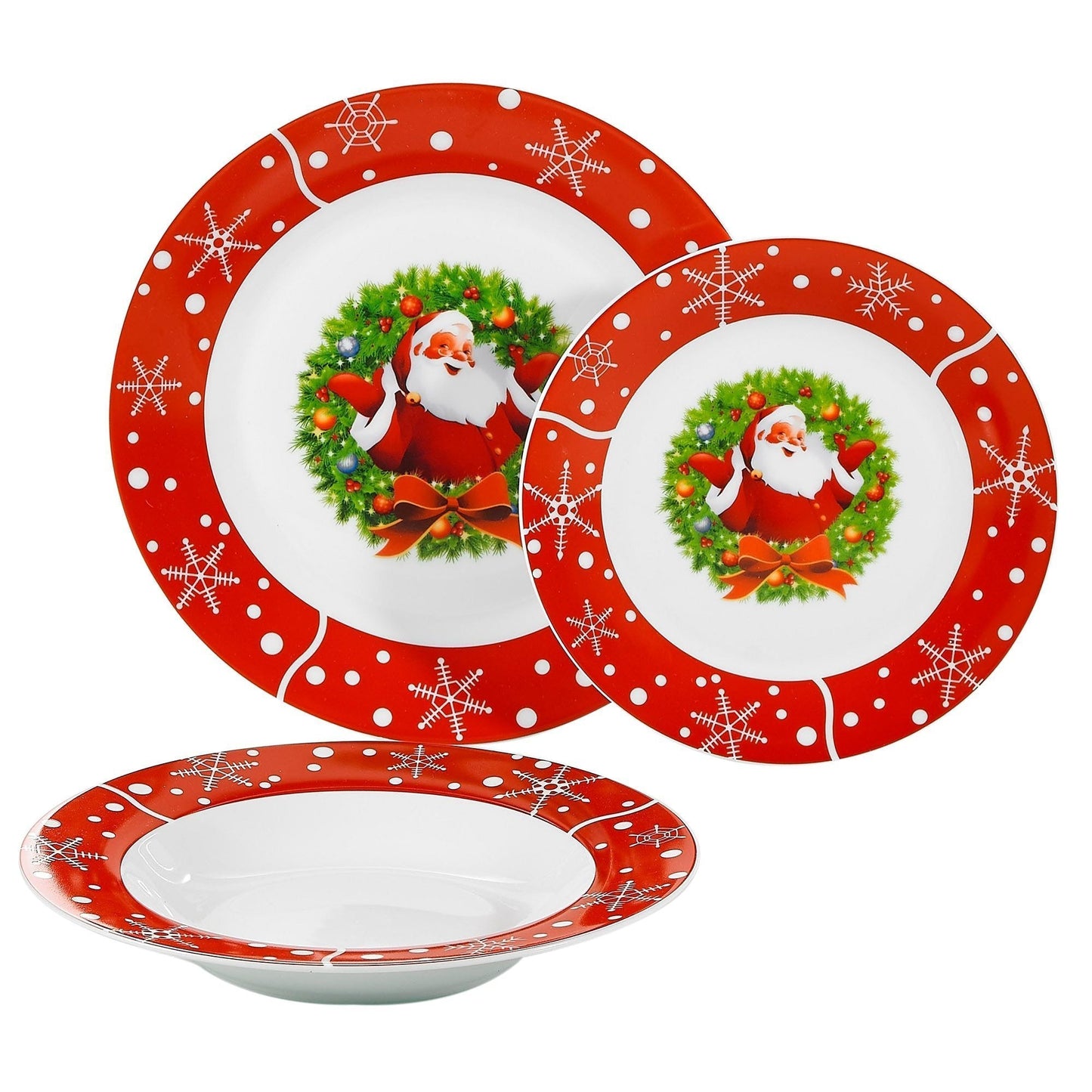 SANTA CLAUS 18-Piece Christmas Style Porcelain Dinnerware Plate Set - Nordic Side - 18, Christmas, CLAUS, Dessert, Dinner, Dinnerware, Piece, Plate, Porcelain, SANTA, Set, Soup, Style, Tablew