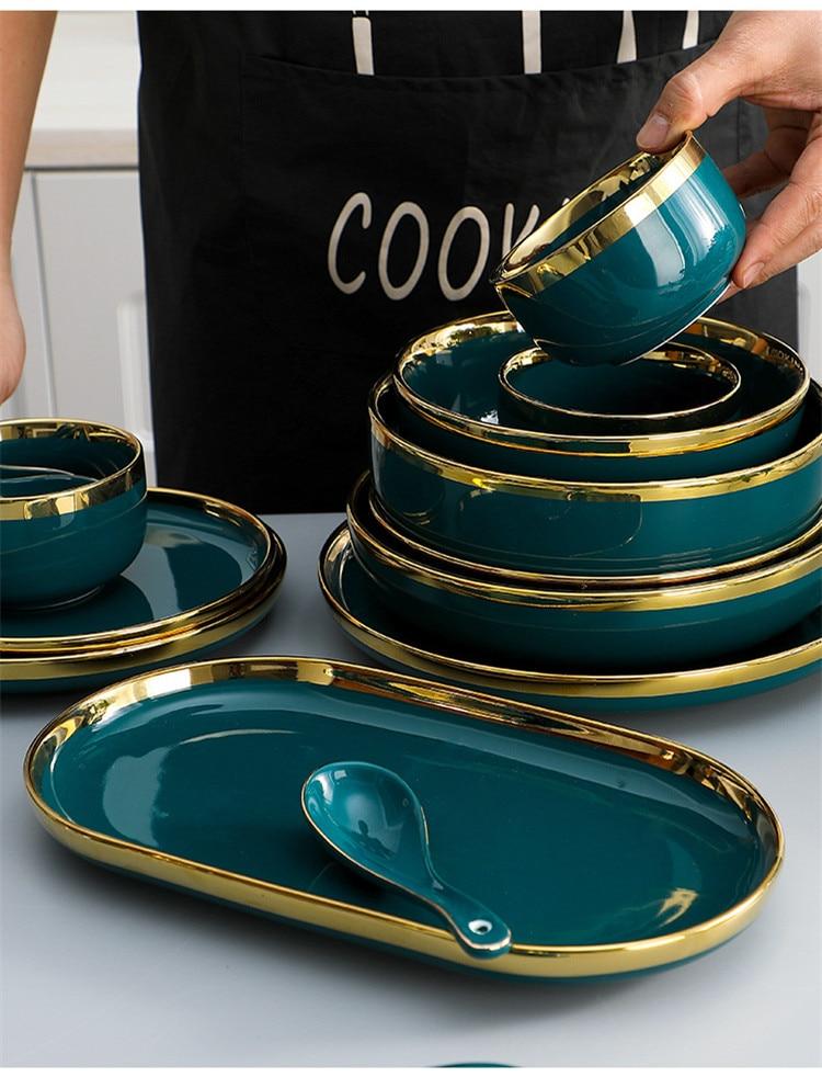 Green Elegant Green Ceramic Tableware Set