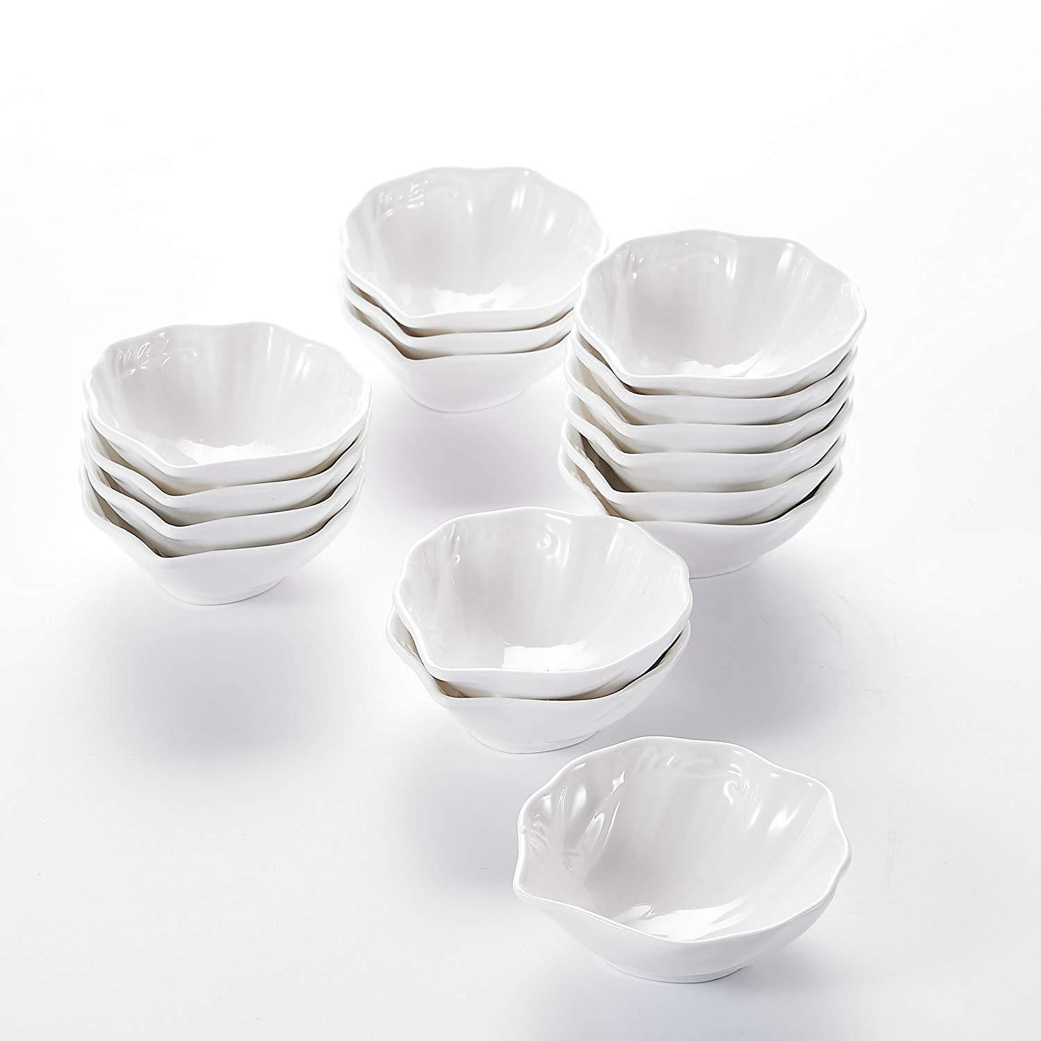 16-Piece 3.5" Ivory White Porcelain Mini Bowls - Nordic Side - 16, 35, Bowls, Ceramic, China, cm, Cream, Dessert, Dishes, Fruit, Ice, Ivory, MALACASA, Mini, Piece, Porcelain, Snack, White